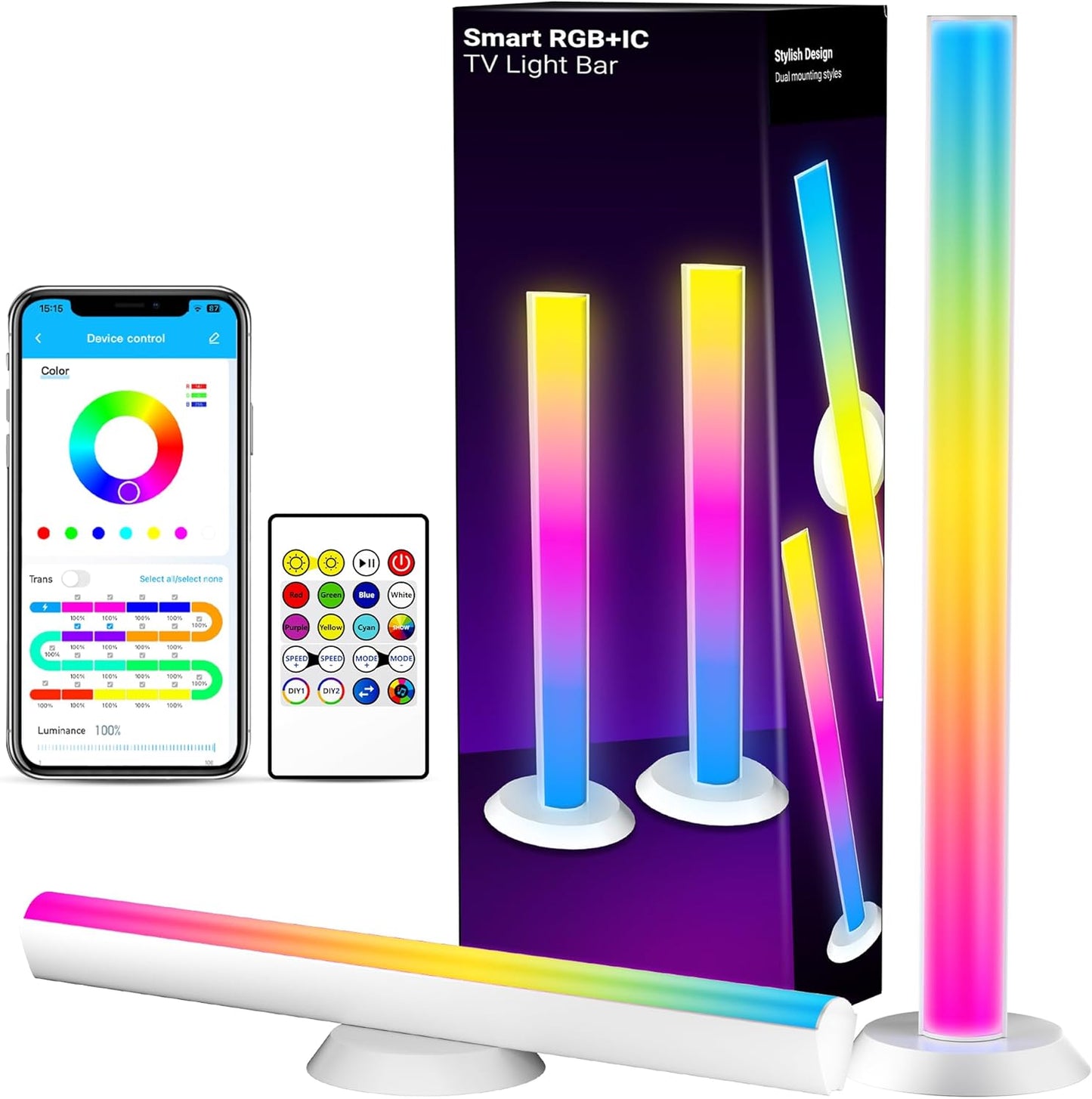 TJOY Smart Light Bars, Gaming Lights for Desk, 14 Inches, RGB Light Bar, TV Backlight with Music Sync and Scene, 60 Lumens, Mood Lighting for PC, Game, RGB Desk Lighting(Black)
