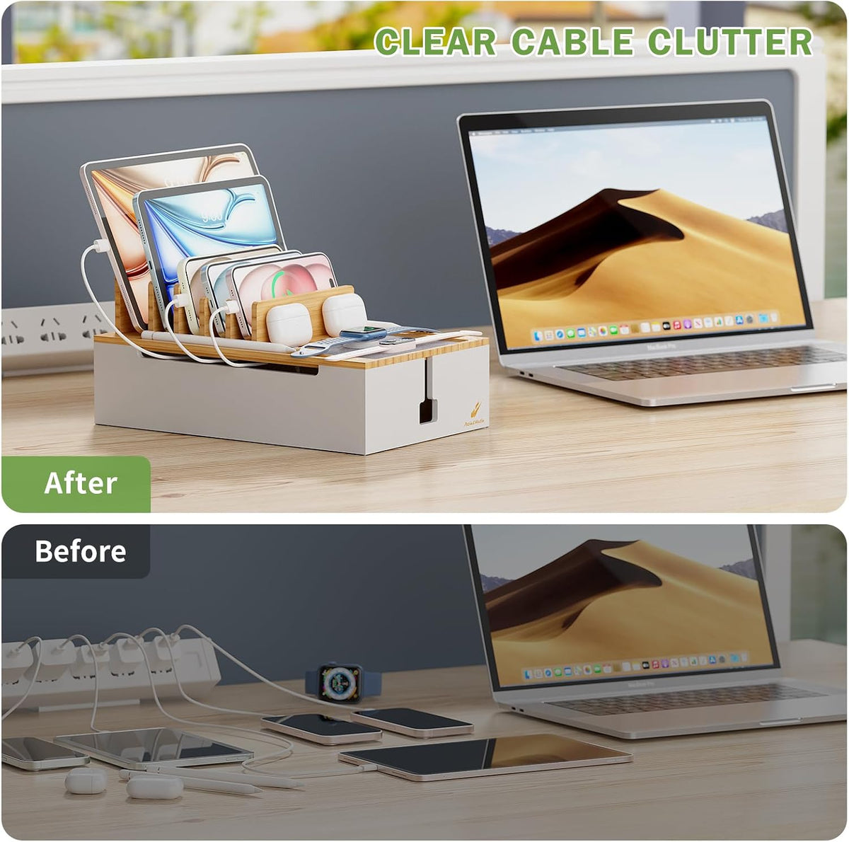 Pezin & Hulin Charging Station, Natural+White (No USB Charger and Cables)