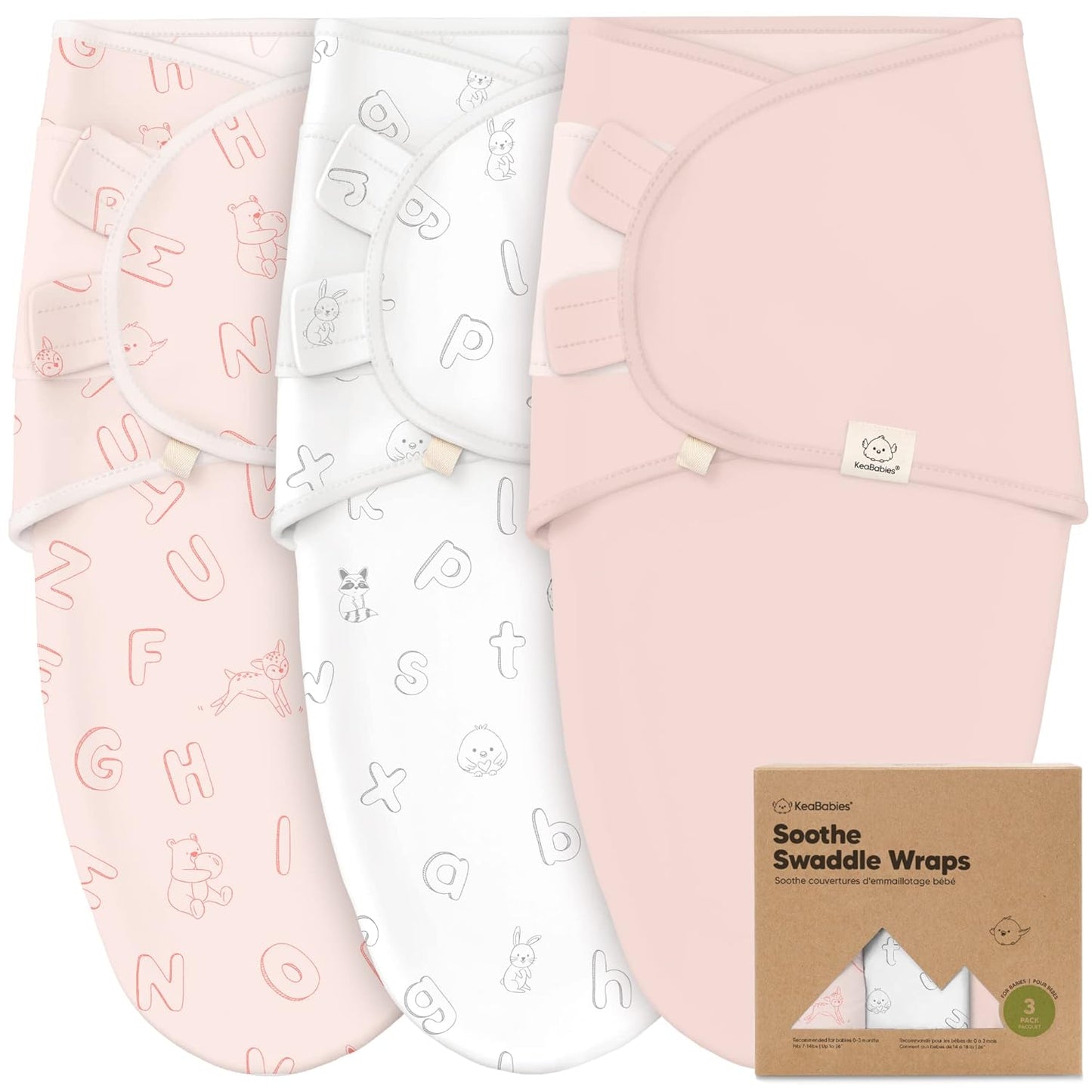 3-Pack Organic Baby Swaddle Sleep Sacks - Swaddles for Newborns, Infant 0-3 Months, Baby Girls, Boys, Soft & Snug Newborn Sleep Sack, Nursery Swaddling Blankets (Abc Land Rose, OS)
