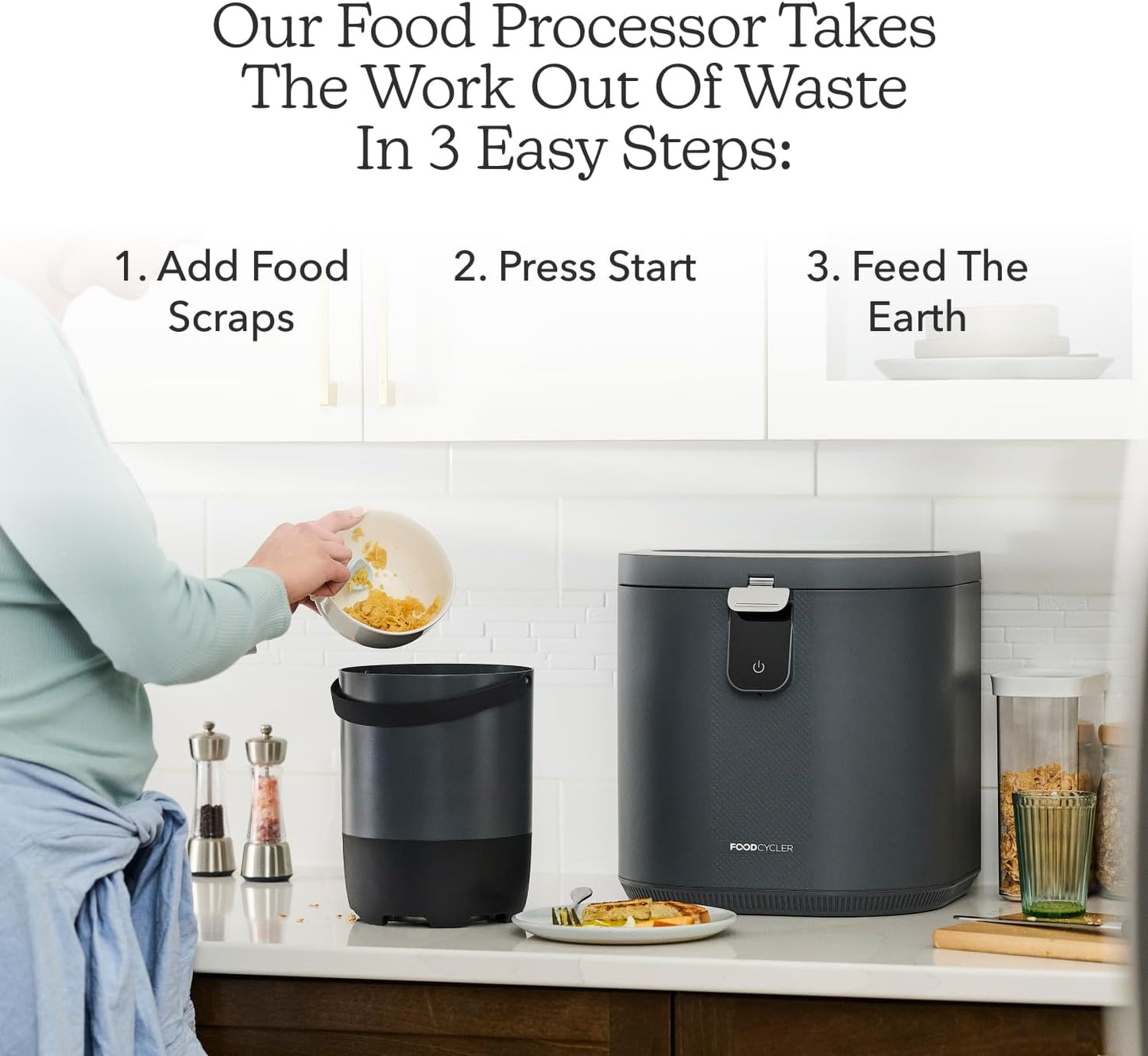 Food Cycler Eco 5 Award-Winning Kitchen Food Recycler | Indoor Composter Bin Alternative | Electric Countertop Food Disposer with Odorless 5L Indoor Food Waste Bin for Easy Waste Management | Grey