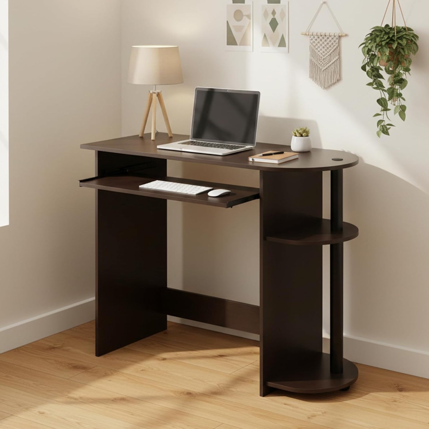 Furinno Simplistic Easy Assembly Computer Desk, With Keyboard Tray, Dark Brown/Black