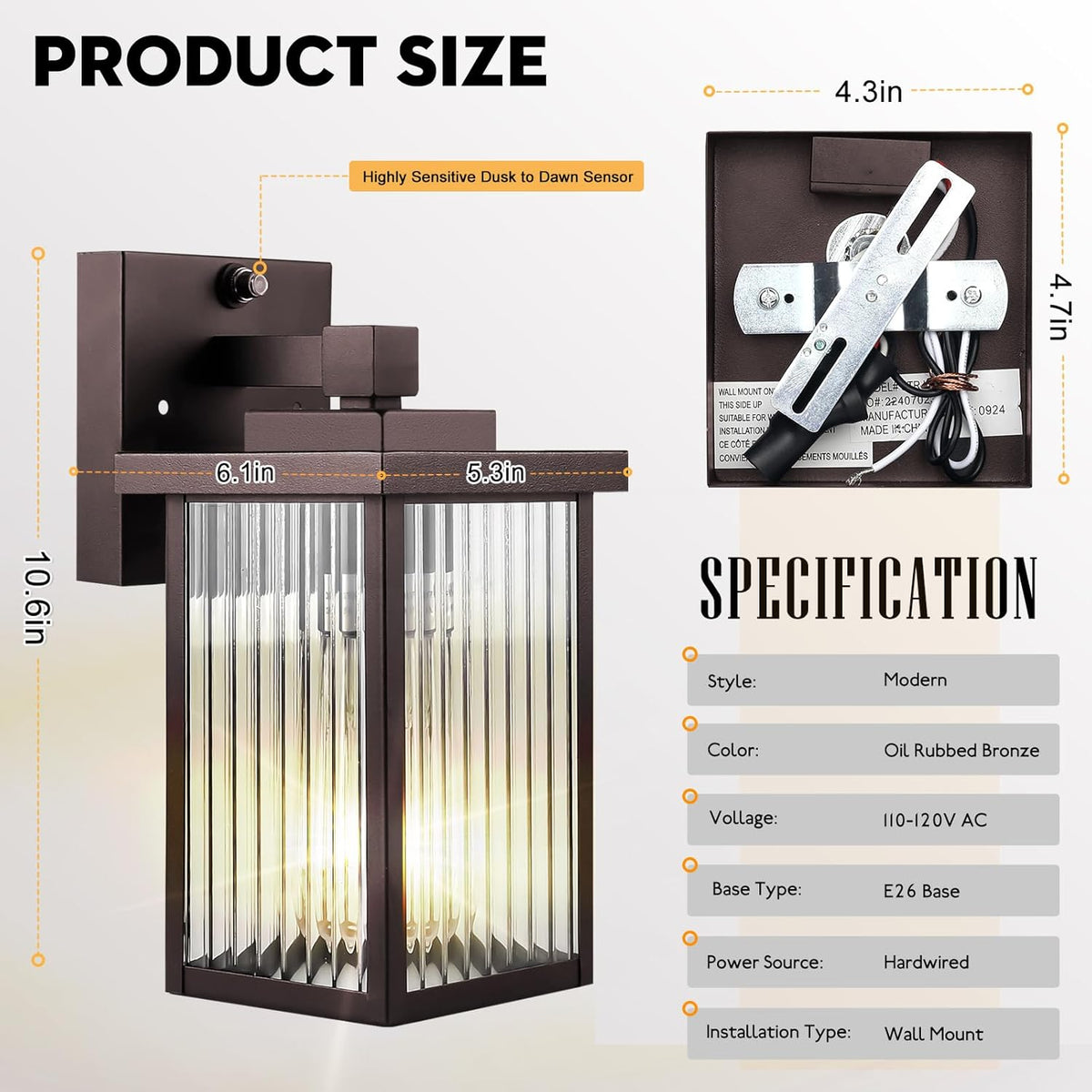 Outdoor Wall Lights for House Exterior, Dusk to Dawn Porch Lights Outdoor, Waterproof Matte Black Front Door Light Fixture & Garage Lighting with Wall Mount Sconce(Oil-Rubbed Bronze)