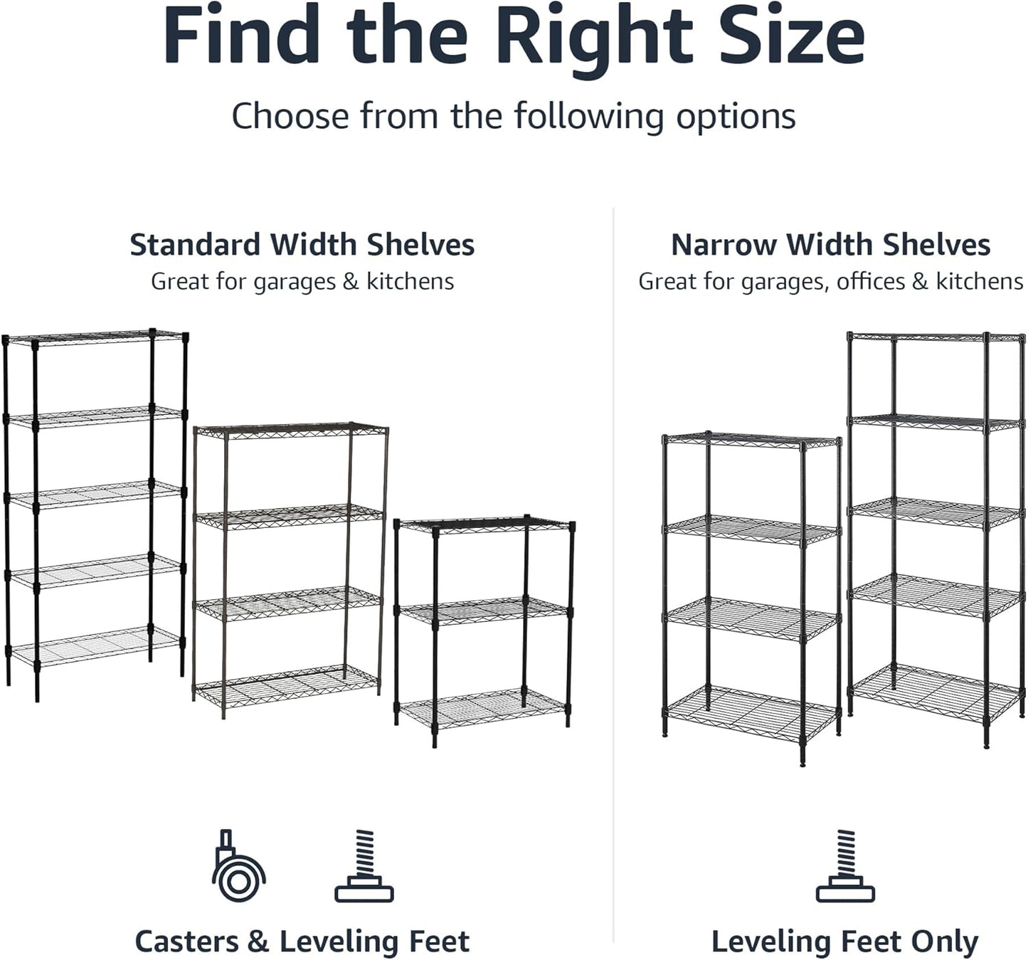 Amazon Basics 5-Shelf Multipurpose Adjustable Steel Garage Shelving Unit, Storage Rack for Kitchen, 200 lbs Per Shelf, Easy Assembly, 13.4"D x 23.2"W x 60"H, Black