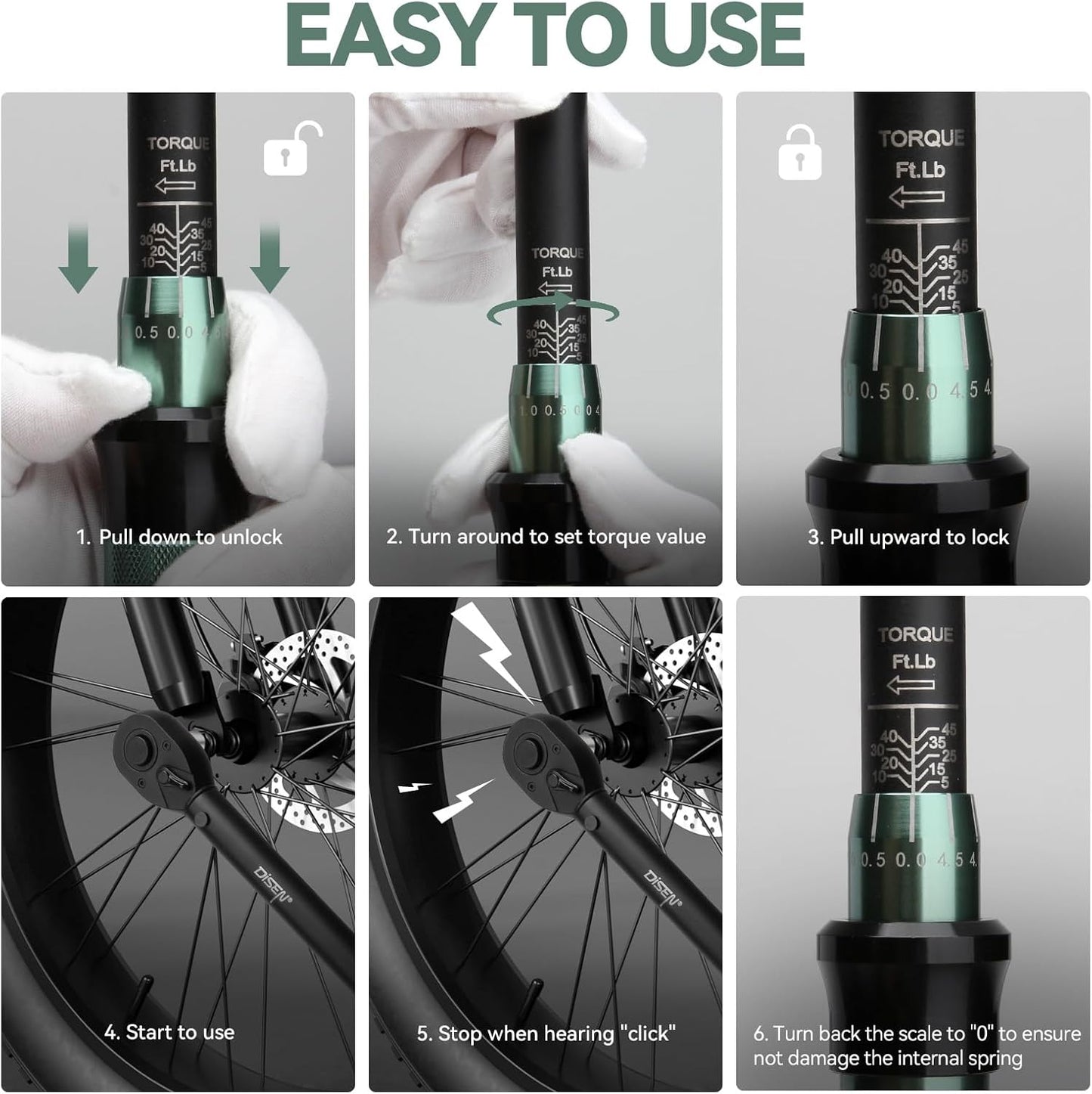 DISEN 9PCS Click Torque Wrench Set 1/4" 3/8" 1/2" Drive 20-220 In.lb, 5-45 Ft.lb, 10-170 Ft.lb with 6 Adapters, ±3% Accuracy, 72-Tooth, Dual Scale, Storage Case for Bike, Motorcycle, Car, Truck Repair