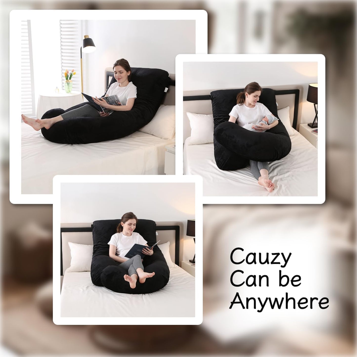 ALLOPERA Pregnancy Pillow, Full Body Maternity Pillow 57 inch, with Removable Washable Cover - Sleep Support for Legs, Back, Neck, Shoulder, HIPS, Belly for Pregnent Women, Velvet (Coal-Black)