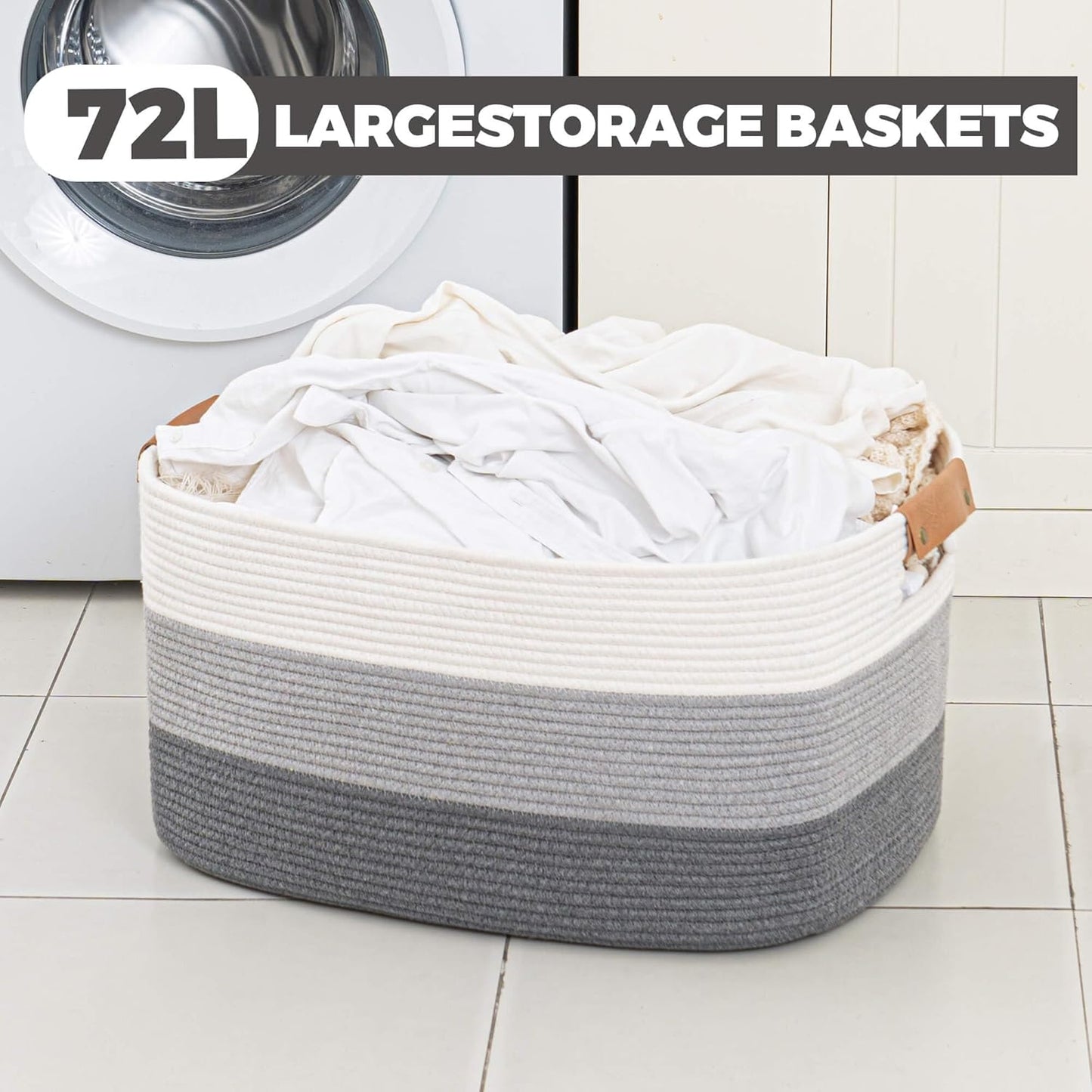 danpinera Blanket Basket, 72L Rectangle Large Basket for Living Room, Baby Room & Laundry, Woven Cotton Rope Toy Bin Baby Nursery Room Storage, 22’’*17’’*11.8’’, Gradient Grey