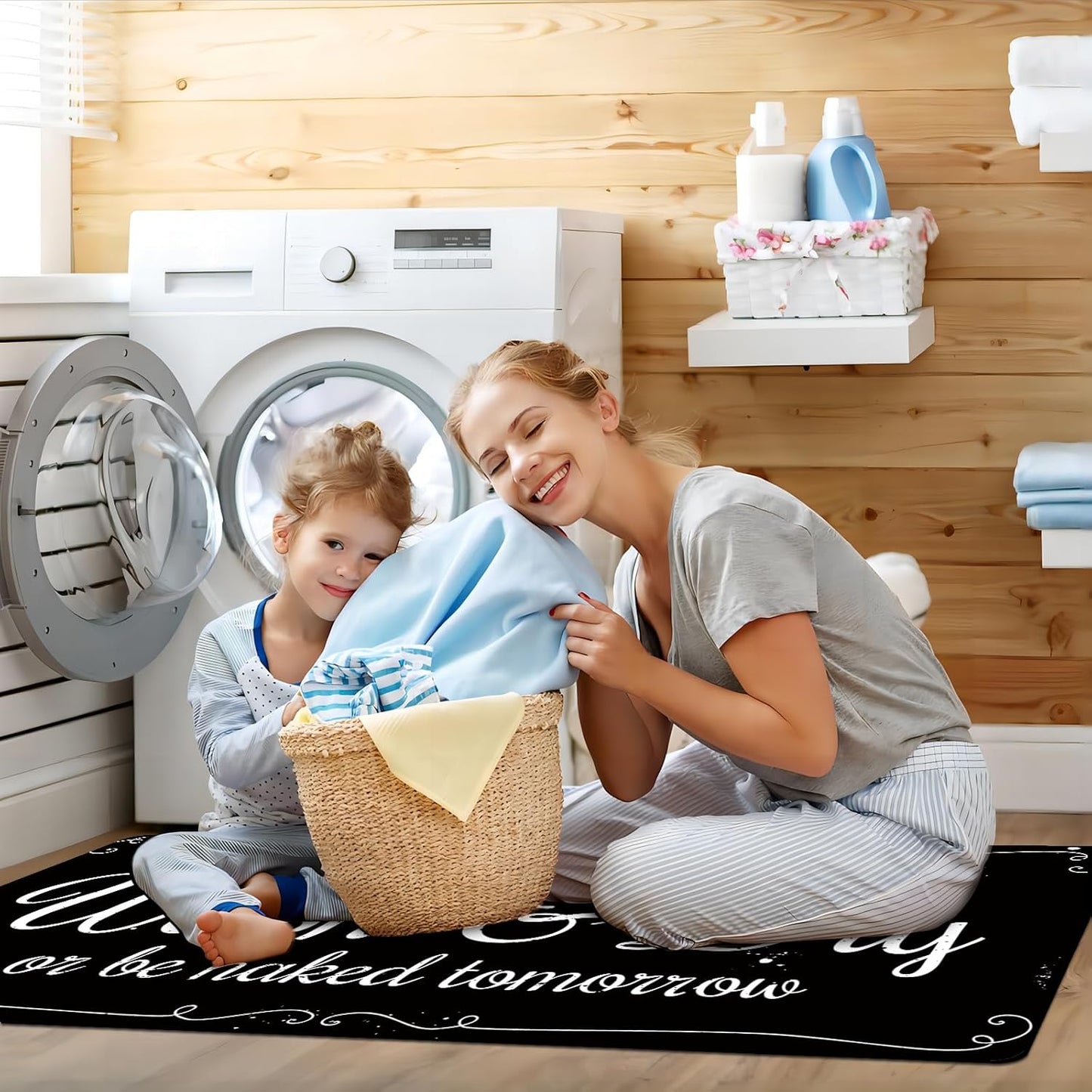 Laundry Room Rug Non Slip Floor mats Farmhouse Large Laundry Rugs for Laundry Runner Room Mat Washer and Dryer Carpet Laundry Room Decor 24x72inch(Black)