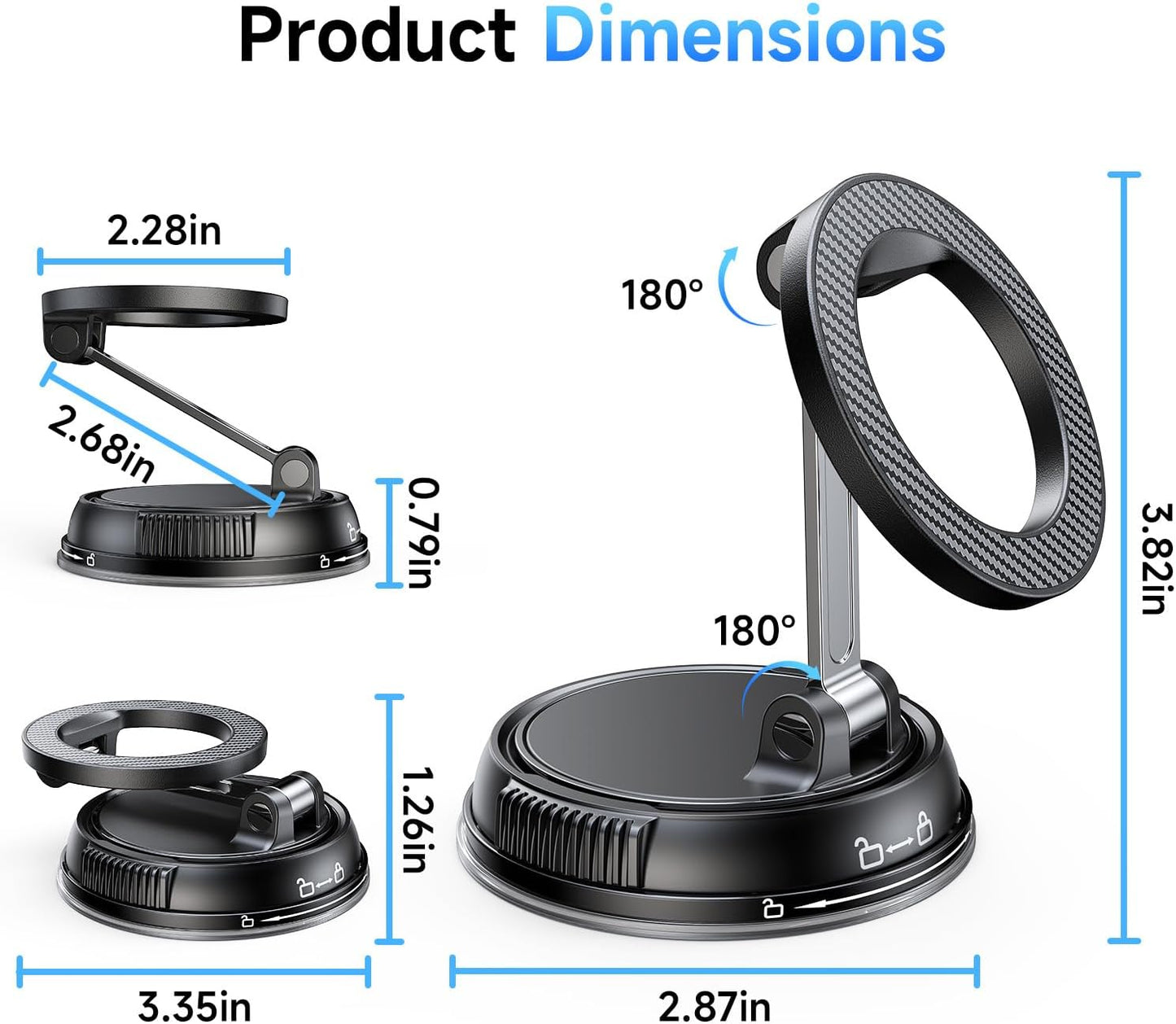 ANDERY Car Phone Holder for Magsafe [78+LBS Strongest Suction & 2400gf Magnetic] 360° Adjustable Car Phone Mount, Phone Holders for Your Car for iPhone 17 Pro Max 16 15 14 13 12 Plus Air, Carbon Fiber