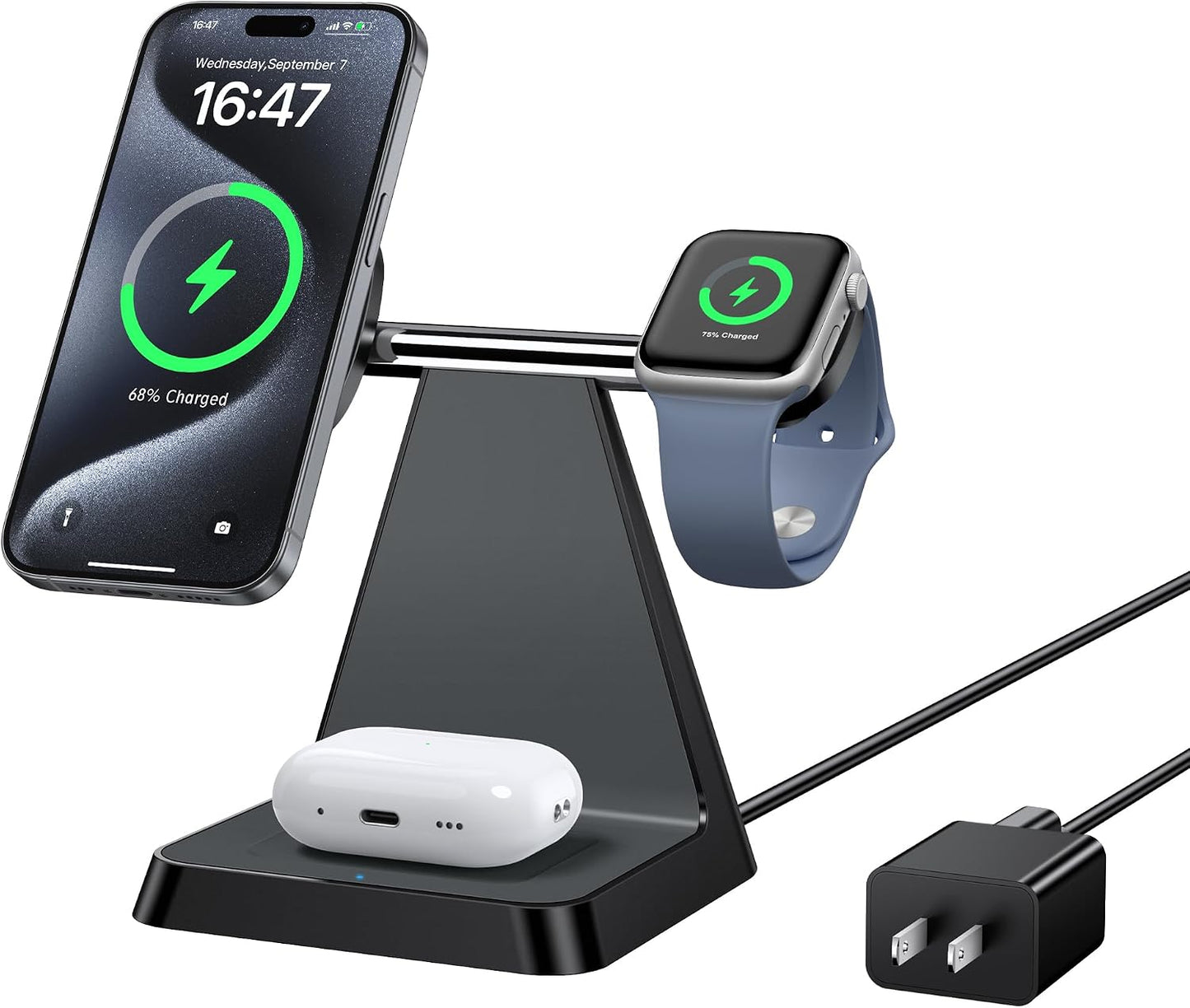 Charging Station for Multiple Devices Apple: Woruda 3 in 1 Magnetic Wireless Charger Stand for Mag Safe iPhone - Nightstand Charging Dock for iPhone 16 15 14 13 12 Pro Max Plus Apple Watch Airpods