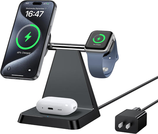 Charging Station for Multiple Devices Apple: Woruda 3 in 1 Magnetic Wireless Charger Stand for Mag Safe iPhone - Nightstand Charging Dock for iPhone 16 15 14 13 12 Pro Max Plus Apple Watch Airpods