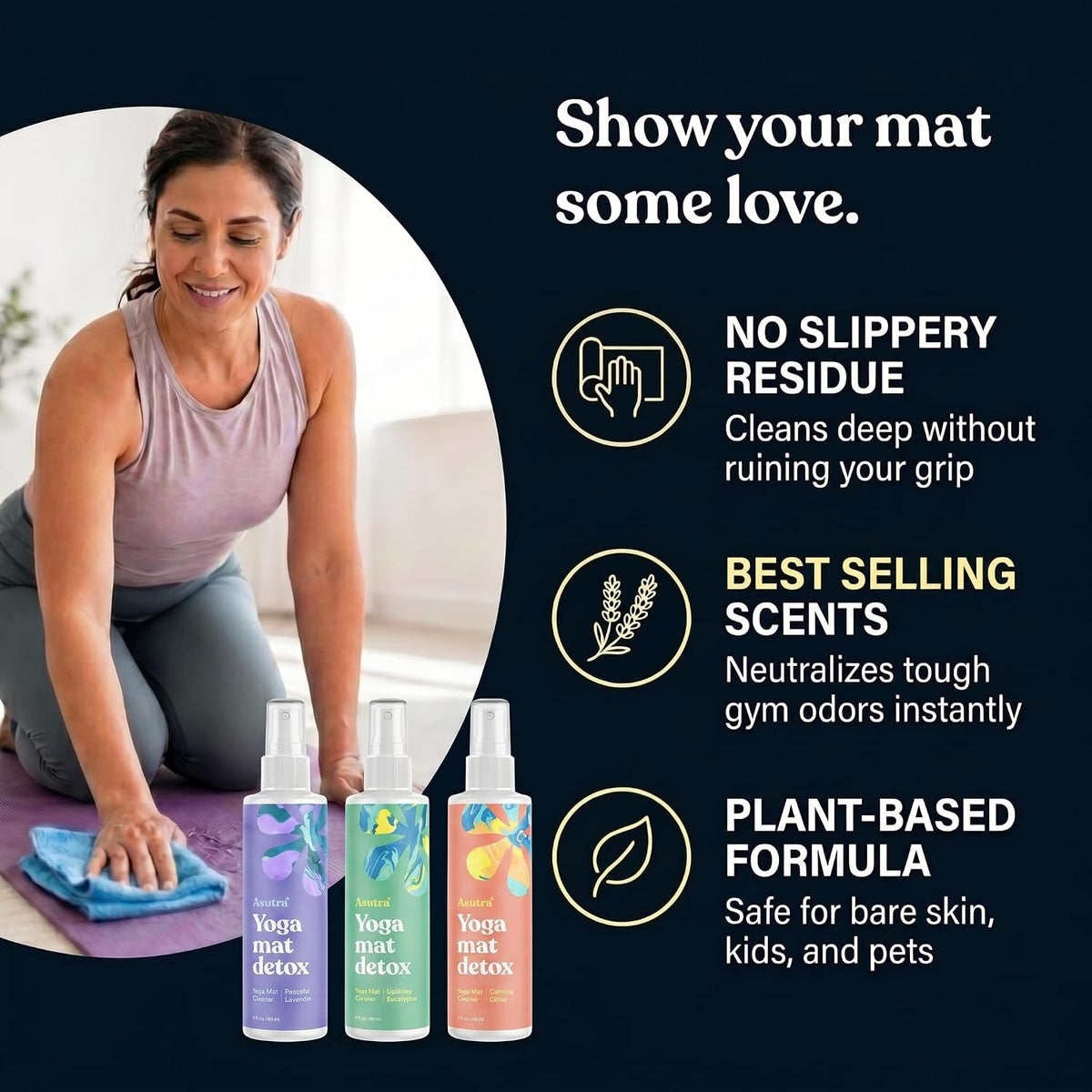 ASUTRA Yoga Mat Cleaner Spray Variety Pack (Lavender, Eucalyptus, Citrus)