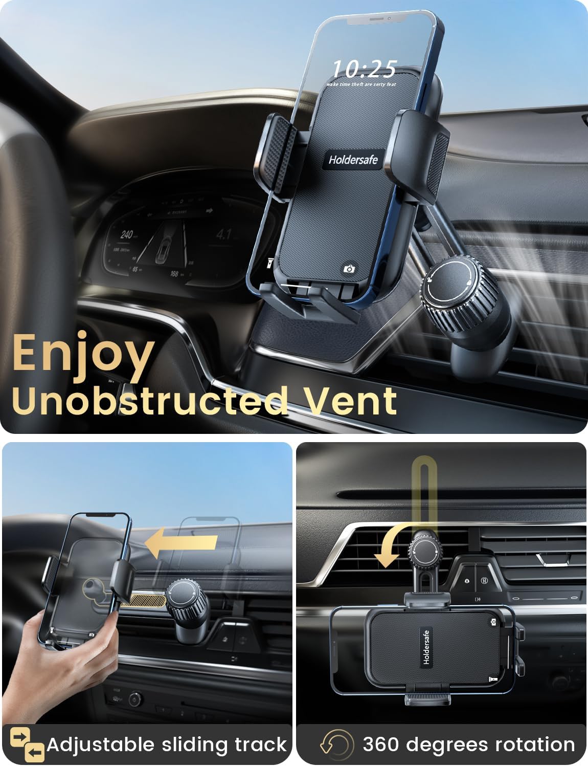 Phone Holders for Your Car: [Never Blocking] Air Vent Cell Phones Mount for iPhone 17 Pro Max & Samsung Android Smartphone [Thick Cases Friendly] Hands-Free Auto Mobile Phone Stand