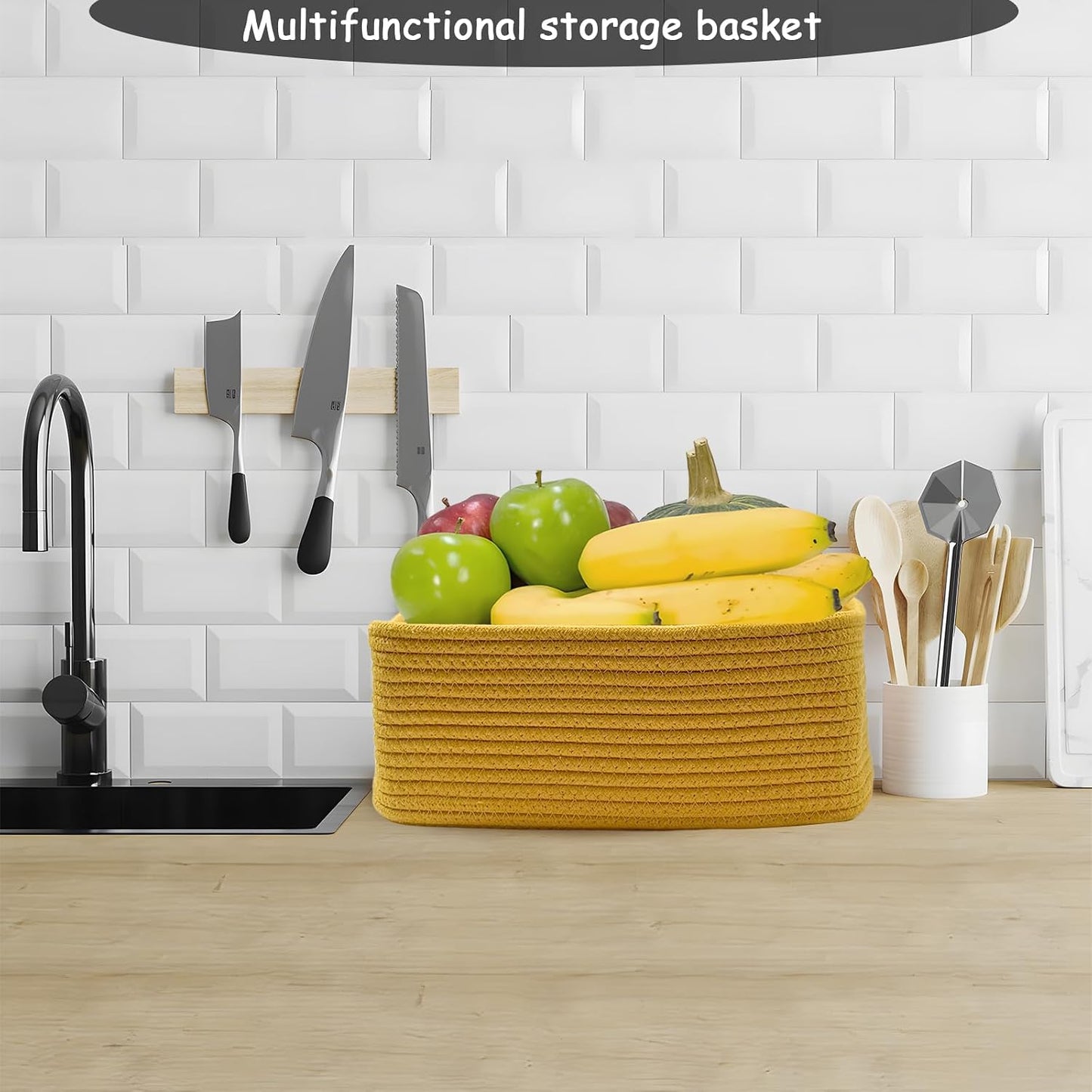 COMFY-HOMI 13" x 8.5" x 5.1" Storage Baskets for Organizing | Cotton Rope Woven Basket | Toy Storage Bin Box | Basket for Shelves, Closet Organizer Bin, Decorative Closet Shelf, 3 Pack