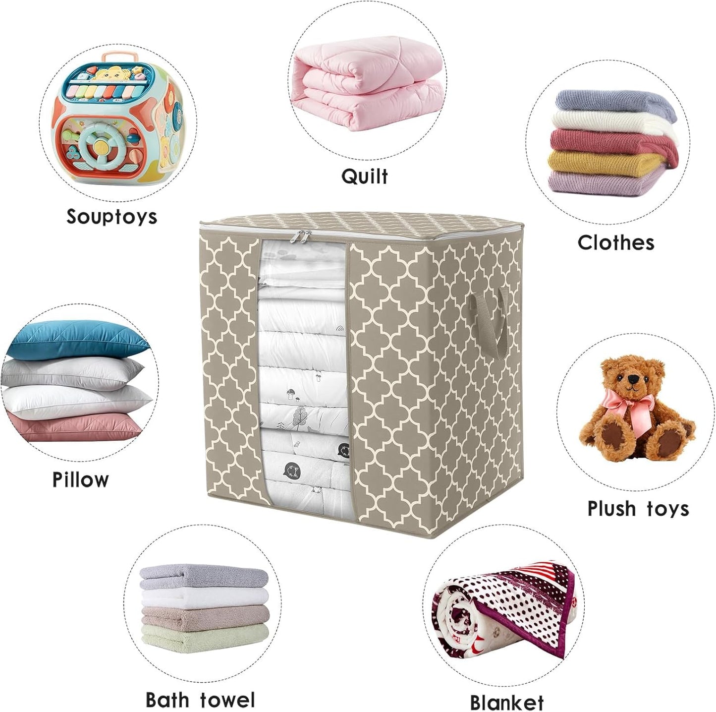 WISELIFE Storage Bags 2 Pack/100L Large Blanket Clothes Organization and Storage Containers for Comforters,Bedding, Foldable Organizer with Reinforced Handle, Clear Window, Sturdy Zippers,Beige