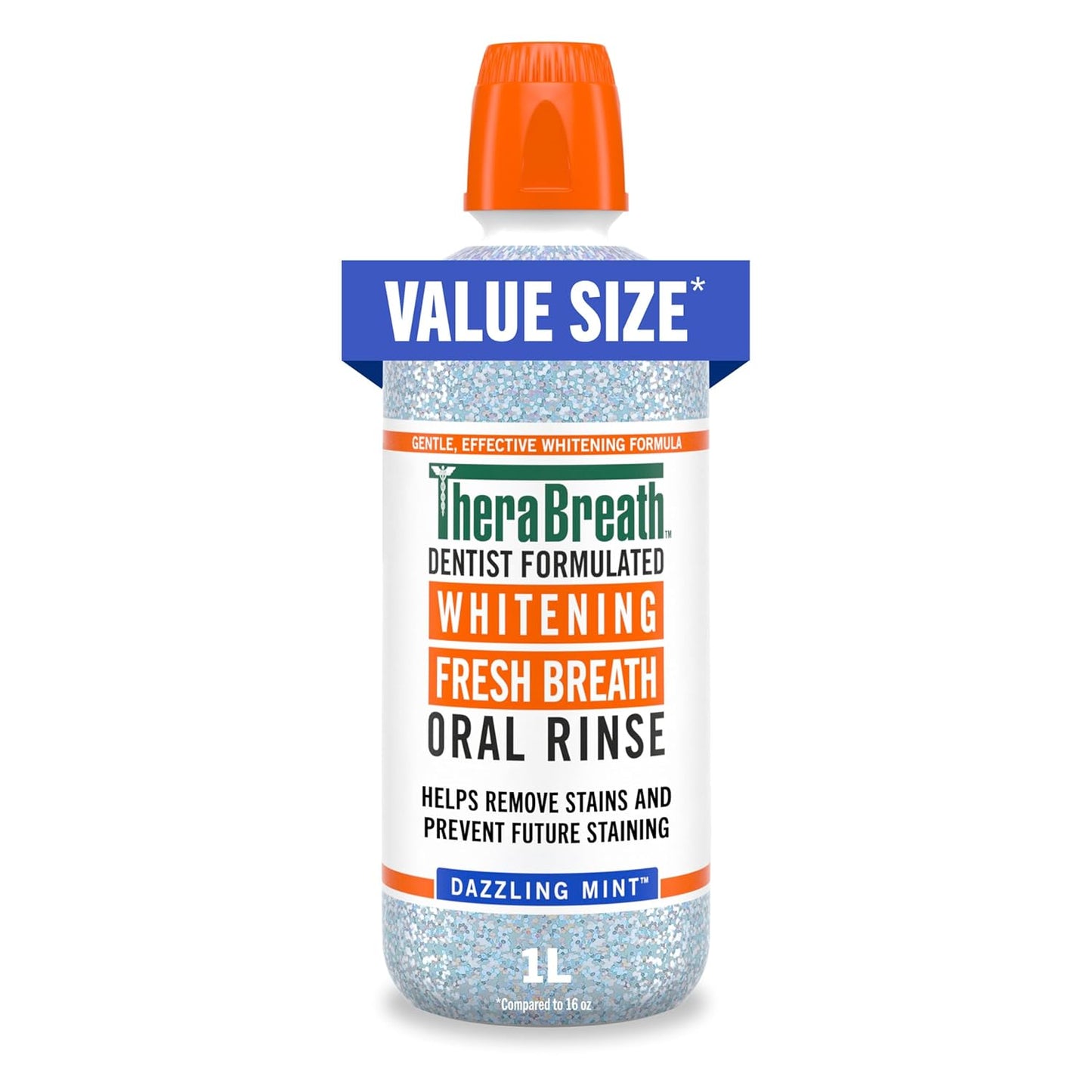 TheraBreath Whitening Mouthwash, Dazzling Mint, Dentist Formulated, 1 Liter