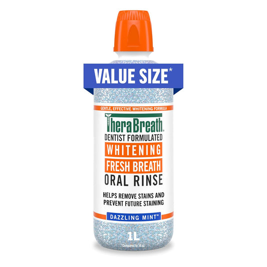 TheraBreath Whitening Mouthwash, Dazzling Mint, Dentist Formulated, 1 Liter