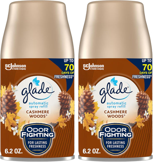 Glade Automatic Spray Refill, Air Freshener for Home and Bathroom, Cashmere Woods, 6.2 Oz, 2 Count