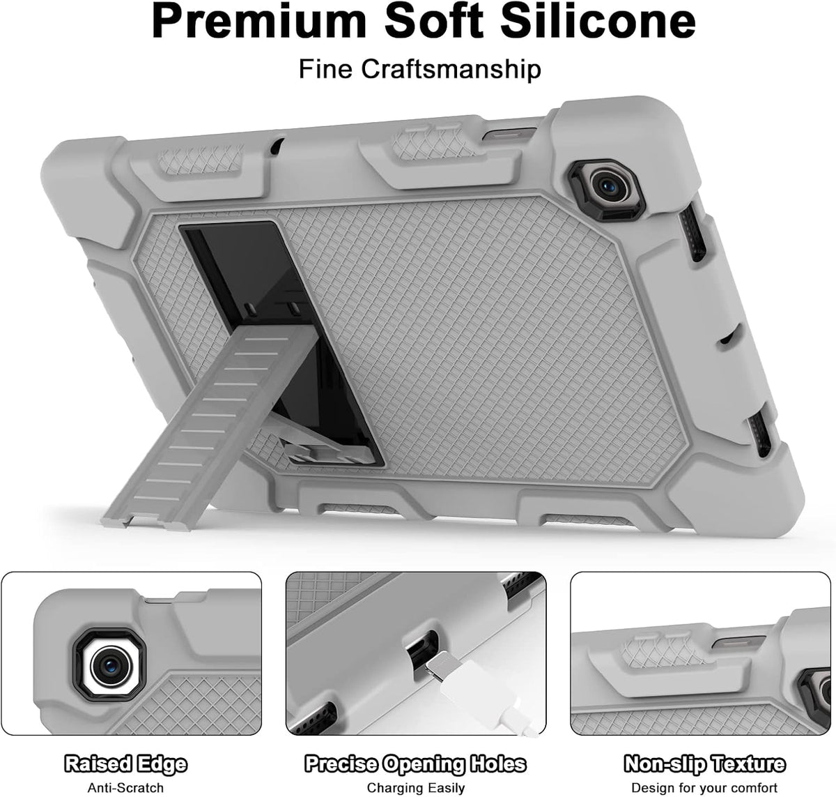 Galaxy Tab A8 10.5 Case with Kickstand, Hybrid Shockproof Rugged Cover for Samsung A8 Tablet Case 10.5 Inch (SM-X200/X205/X207), Gray+Black