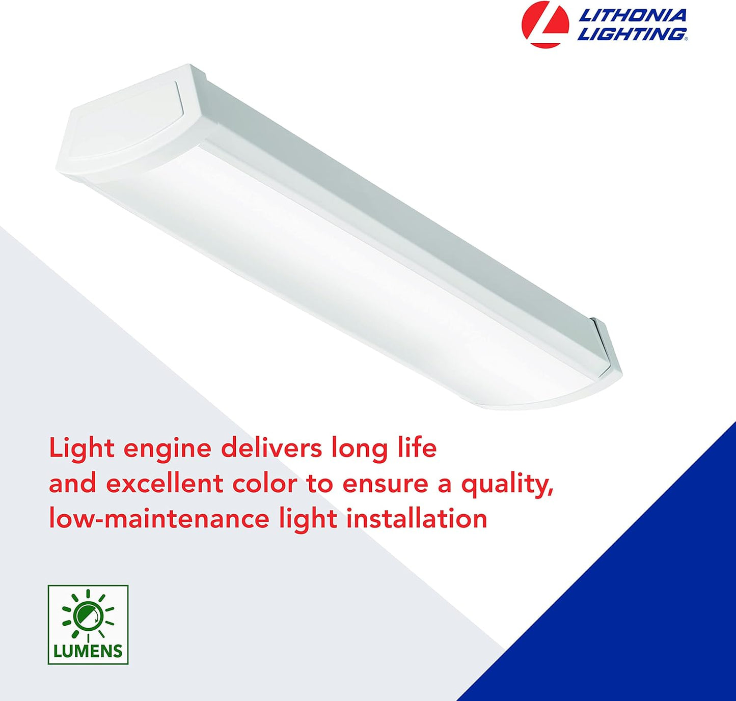 Lithonia Lighting 2 Foot LED Light Fixture, Low-Profile LED Wraparound Flush Mount Ceiling Light, 4000K Cool White, 120V, 24-Inch (FMLWL 24 840)