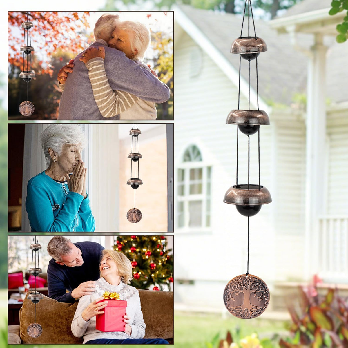Tree of Life Bell Wind Chimes for Outside, Red Copper Temple