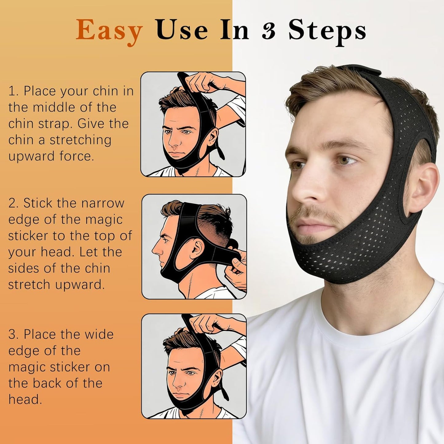 Sleep Apnea Devices丨Comfortable Chin Strap for Sleeping - Improve Sleep Quality, Simple & Adjustable Design for Men and Women (21 Inches,Black)
