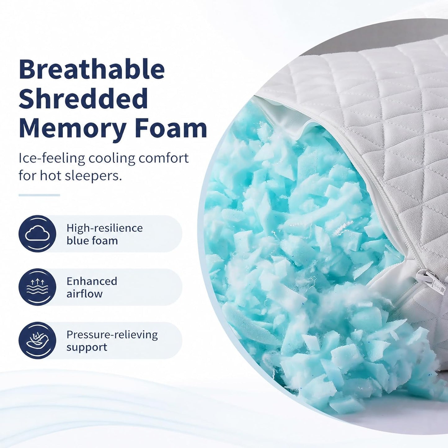 KEYOOHOME Shredded Memory Foam Pillows for Sleeping,Bed Pillows Queen Size Set of 2 Pack Cooling Adjustable,Good for Side and Back Sleeper with Washable Removable Cover