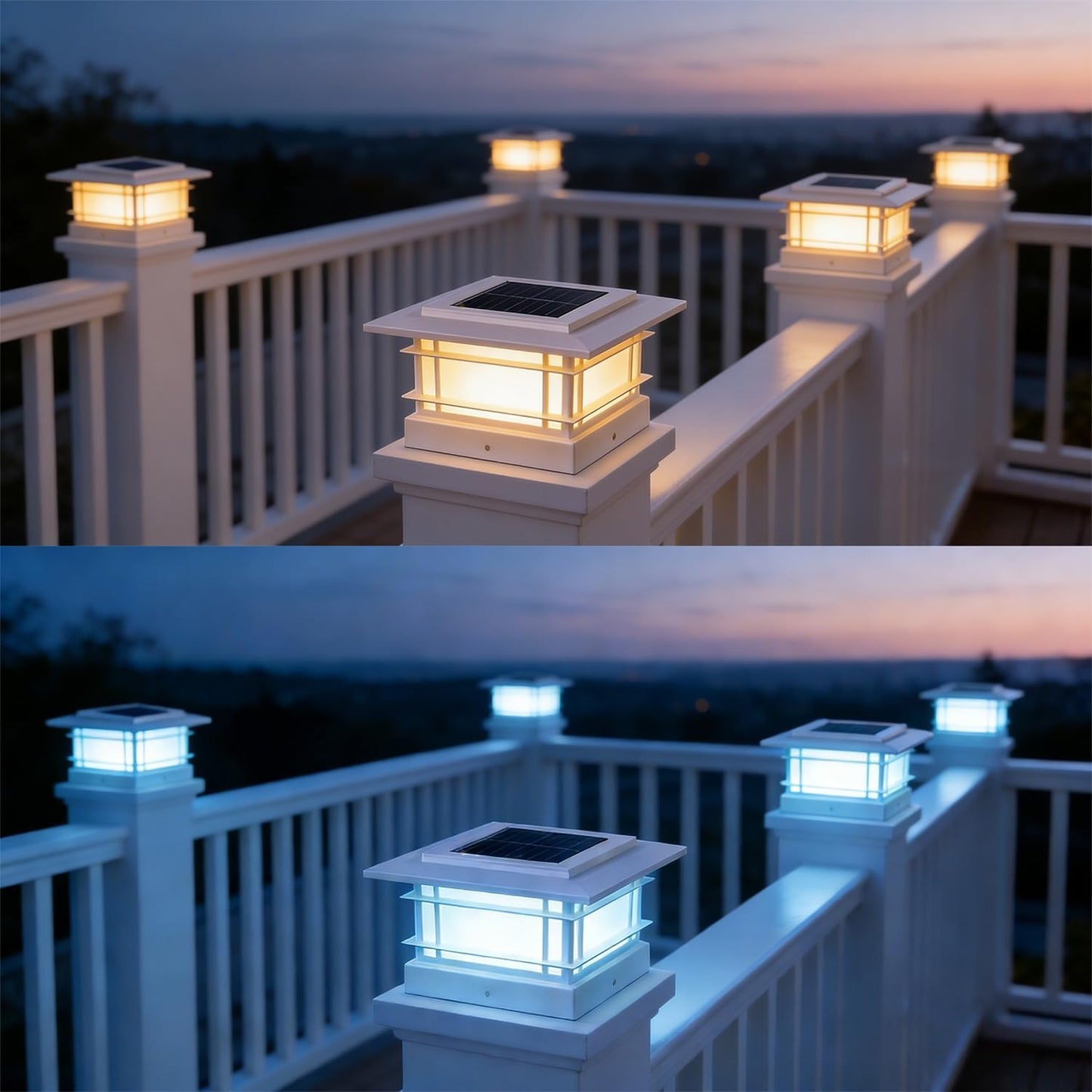 Dynaming 4x4 Solar Post Cap Lights Outdoor with 2 Color Modes, Fence Post Solar Lights White Shell Fit for 4x4 Vinyl/Wooden Posts, High Brightness LED Lighting Decor for Garden Deck Patio, 6 Pack