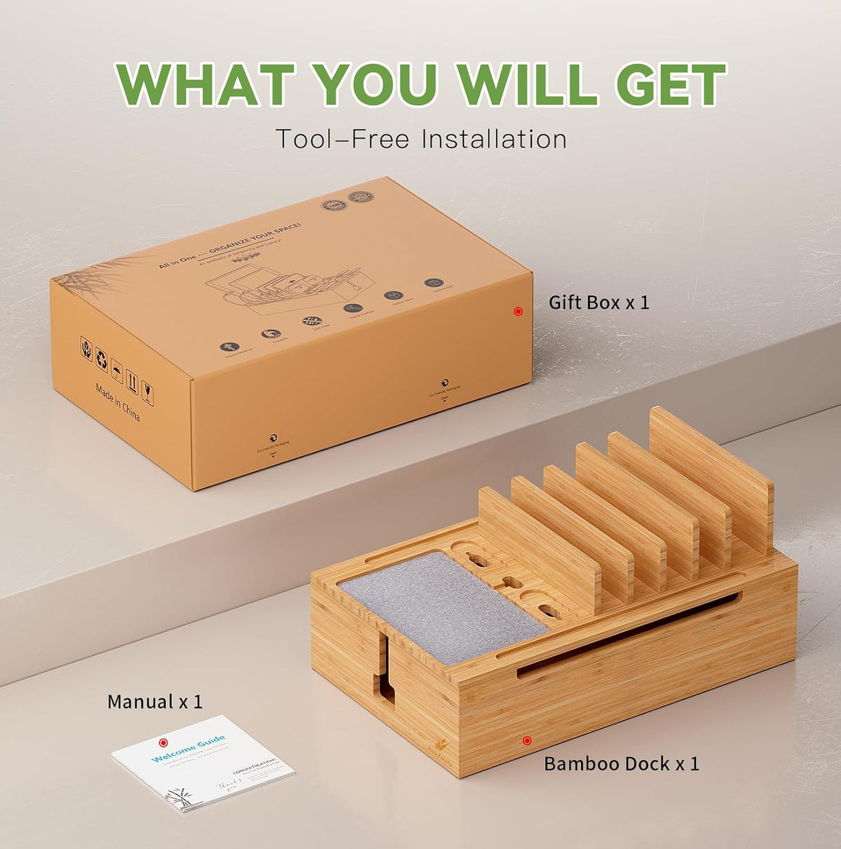 Pezin & Hulin Bamboo Charging Station-Natural, (No USB Charger and Cables)