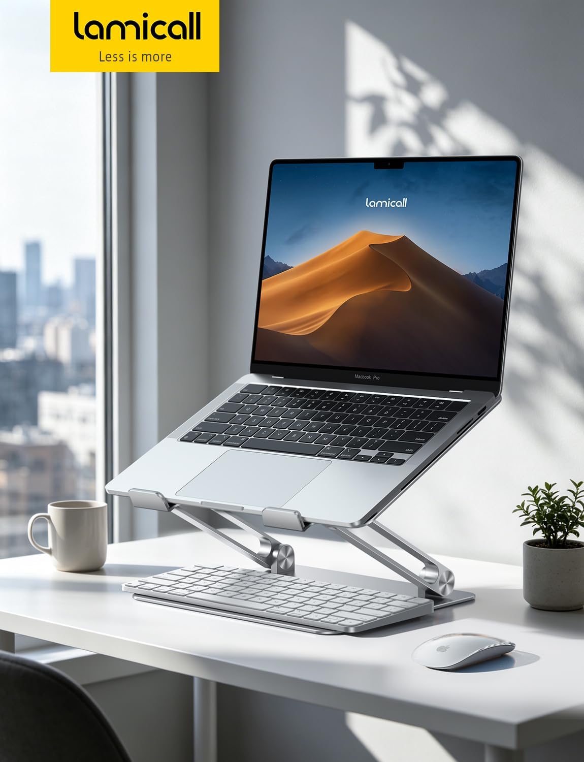 Lamicall Adjustable Laptop Stand, Portable Laptop Riser, Aluminum Laptop Stand for Desk Foldable, Ergonomic Computer Notebook Holder for MacBook Air Pro HP, Office Desk Accessories (10-17.3'')- Silver