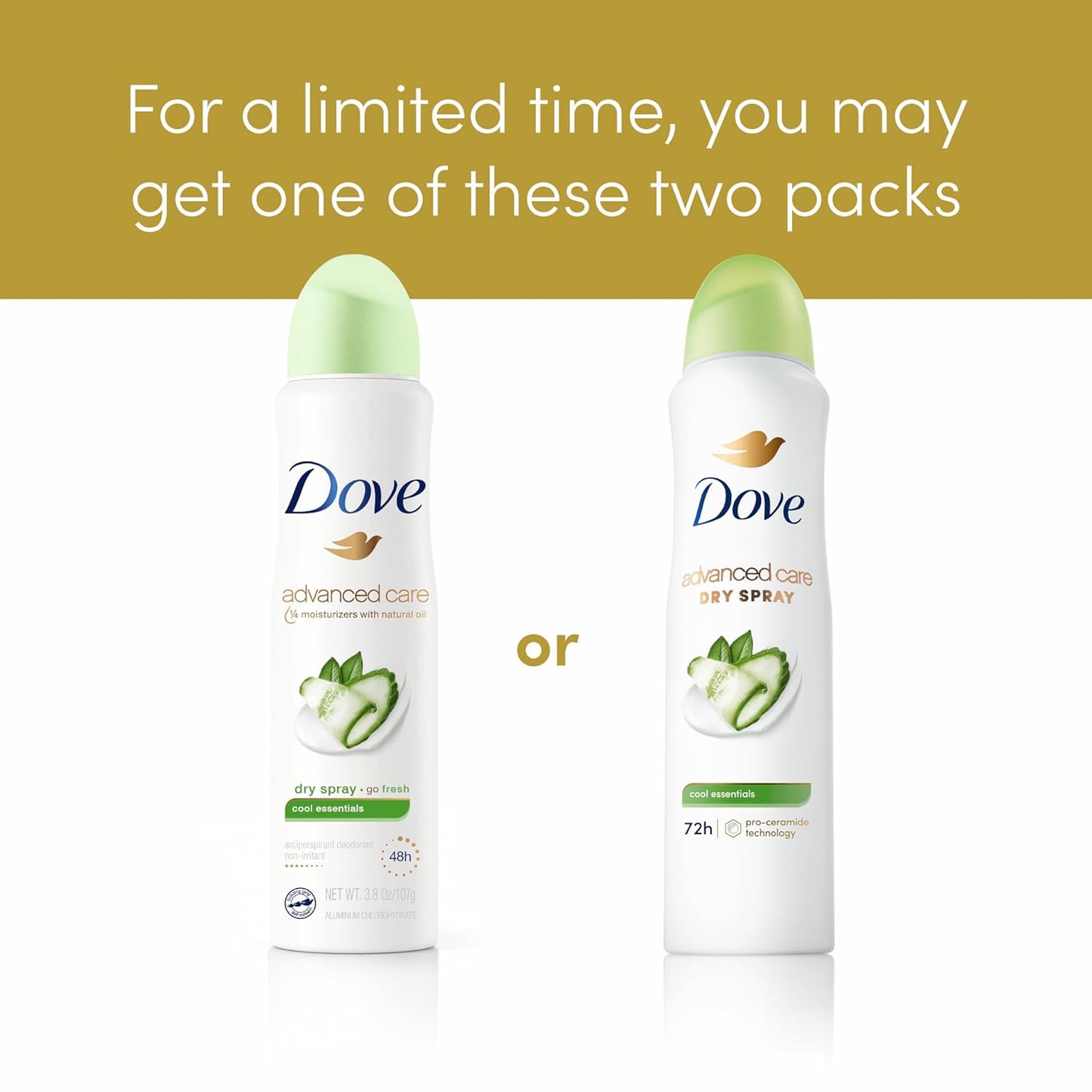 Dove Advanced Care Antiperspirant Deodorant Dry Spray Cool Essentials 4 Count Antiperspirant deodorant for helping your skin barrier repair after shaving With Pro Ceramide Technology 3.8 oz