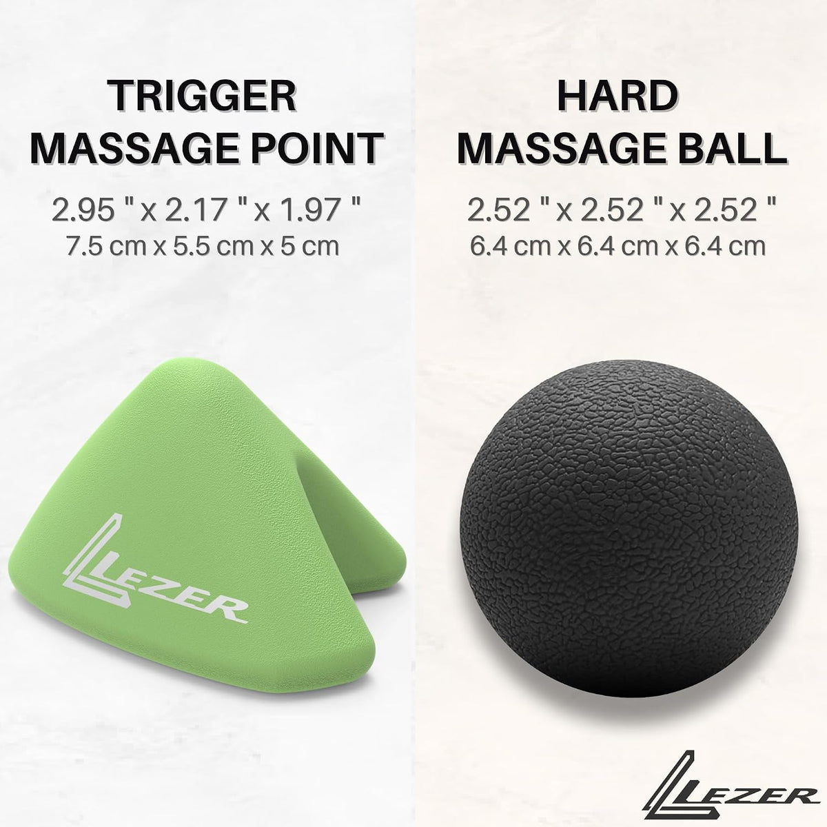 LEZER, Trigger Massage Point, Manual Massage Ball, Muscle Knots Relief Tool, Myofascial Release, Physical Therapy, Plantar Fasciitis, Set of 2 (Green Trigger and Black Ball)