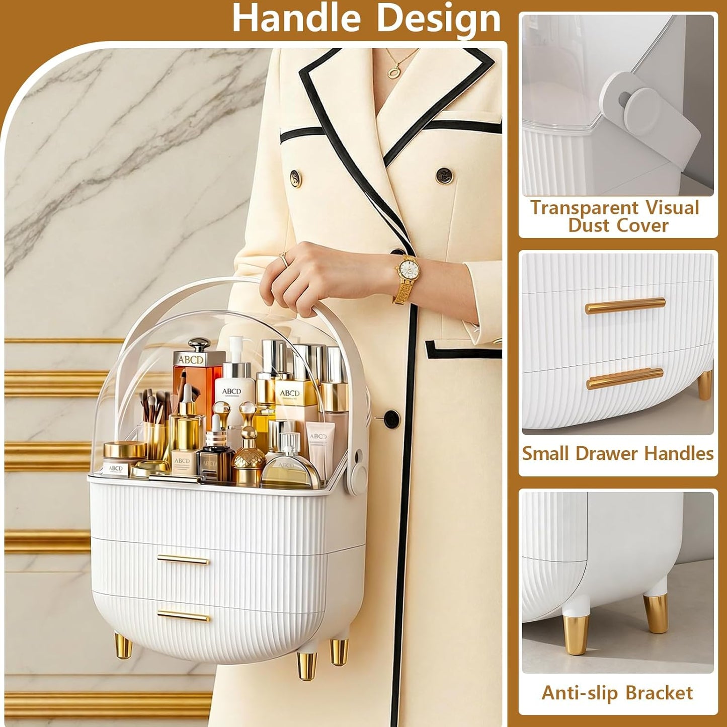 Makeup Organizer Skincare Organizers - Cosmetic Display Cases with Transparent Cover, SkinCare Organizers for Bathroom Countertop, Bedroom Vanity Desk, Lipstick Organizer, White