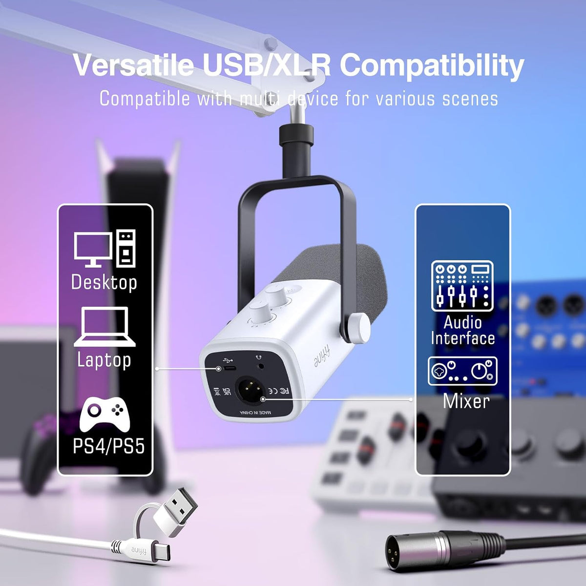 FIFINE AmpliGame AM8TW Gaming XLR/USB Microphone Kit Streaming Dynamic Mic