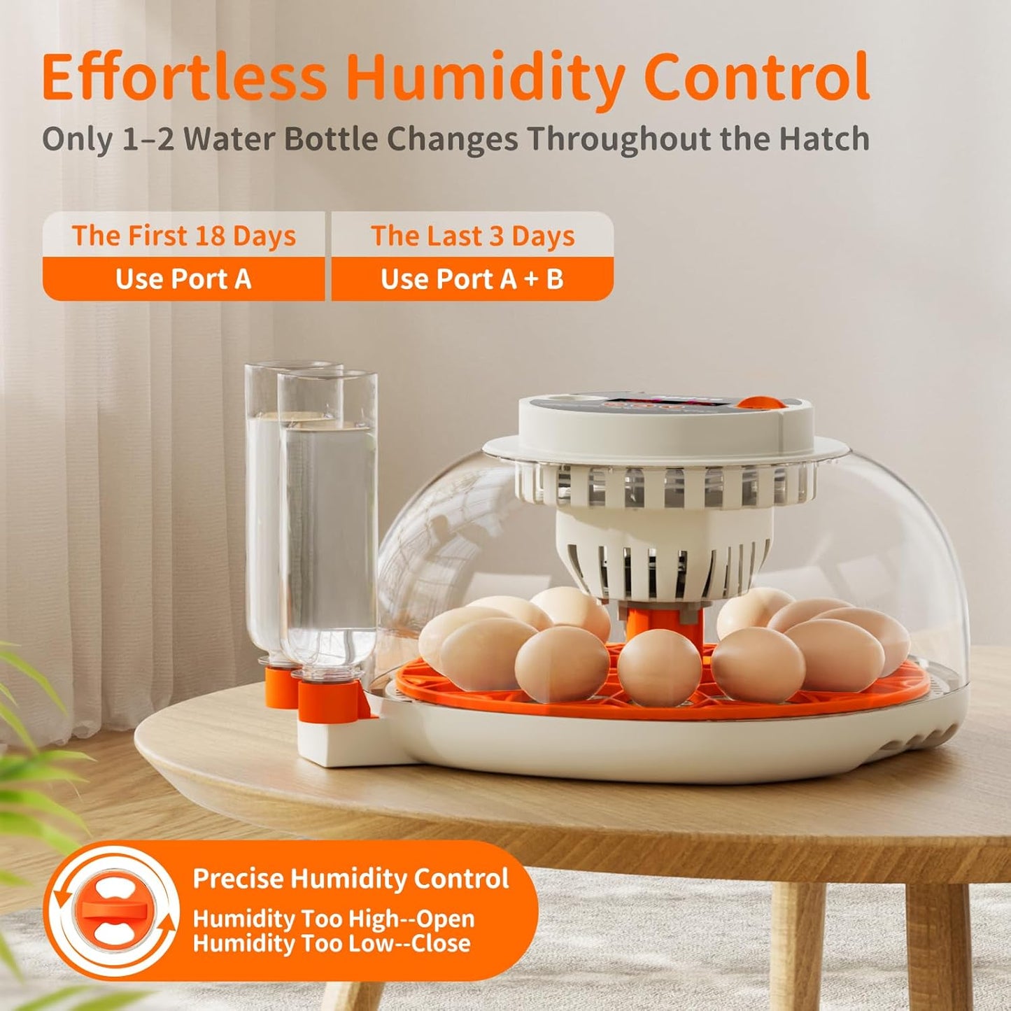 APDOE Egg Incubators for Hatching Eggs, Temperature and Humidity Control, Automatic Egg Turning, Egg Candler, External Water Bottle, Air Vent, for Chicken, Duck & Quail Eggs, 12 Eggs