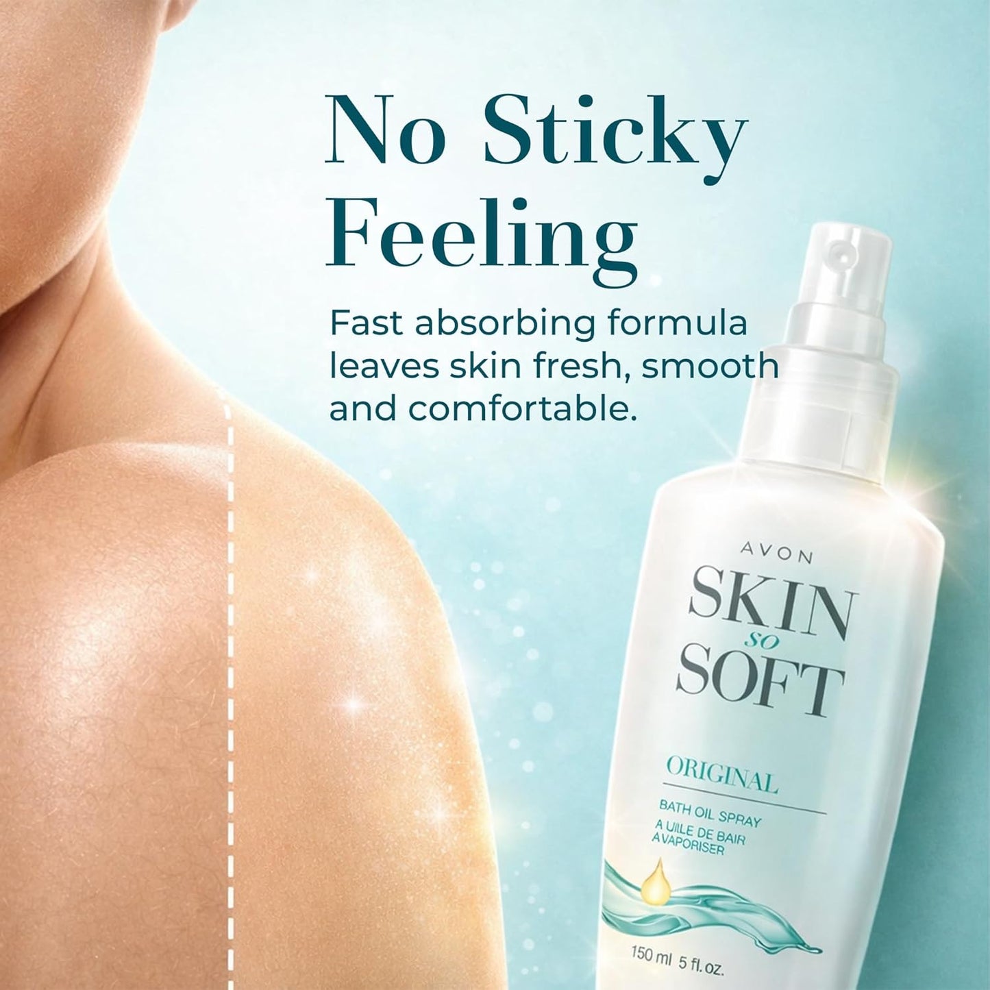 AVON Skin So Soft Original Bath Oil Spray - Moisturizing Shower Oil with Jojoba Oil & Vitamin E - Non-Greasy Formula for Dry Skin Care - After Shower Moisturizer for Women - Hydrating Spray, 5 fl oz