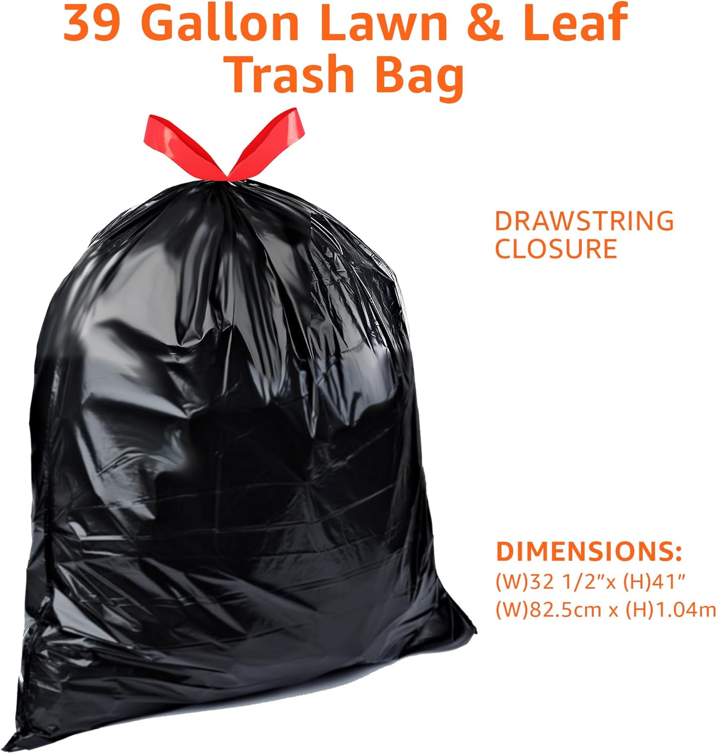 Amazon Basics Lawn & Leaf Drawstring Trash Bags, 39 Gallon, 40 Count, Black, Unscented