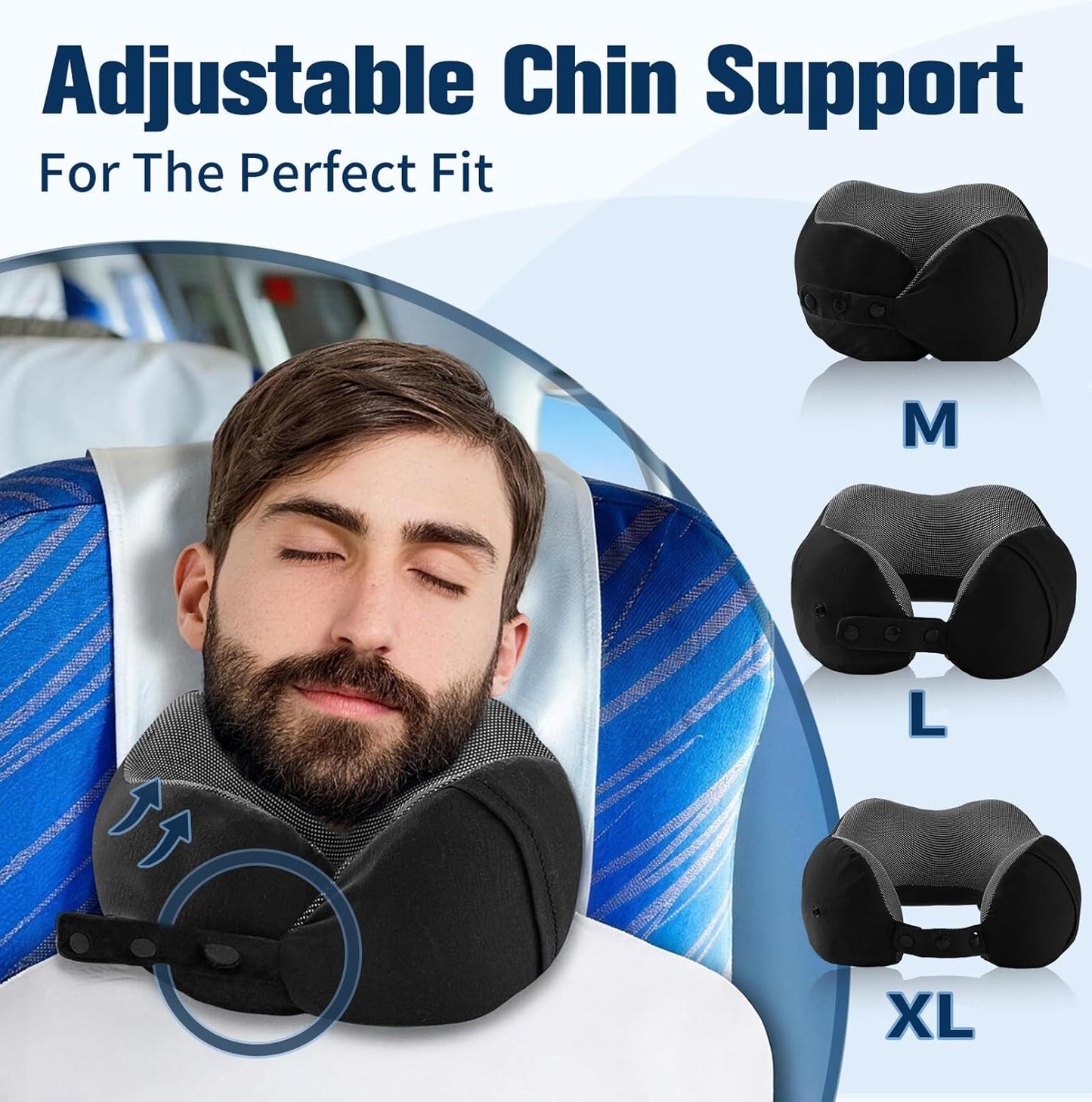 Cirorld Neck Pillow for Traveling, Travel Pillows for Airplanes,100% Pure Memory Foam Travel Neck Pillow, Adjustable Flight Pillow, Portable Plane Accessories with Eye Mask, Earplugs, Carry Bag