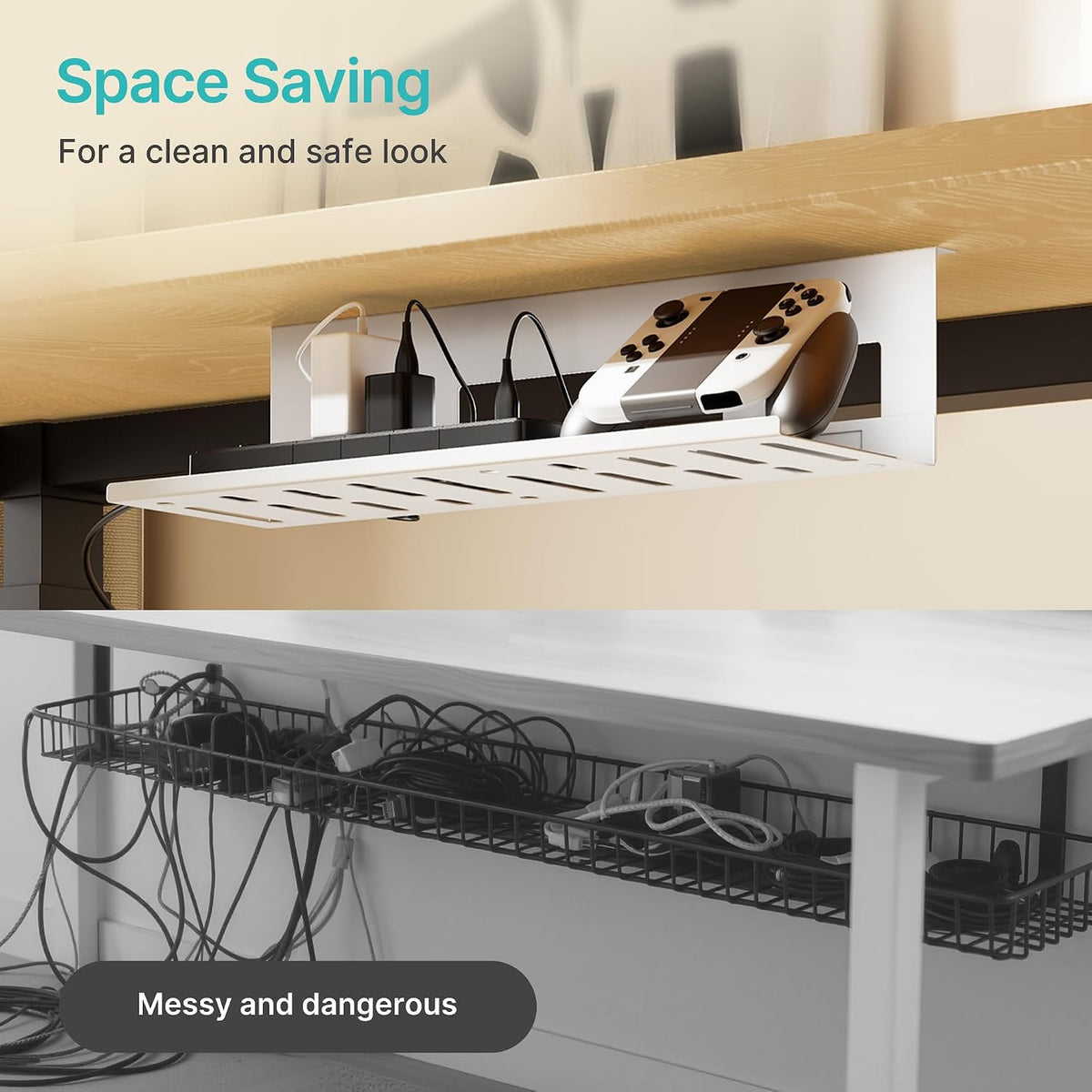 PEGZONE Under Desk Cable Management Tray, 15.7'' Screw-Mount Steel Rack