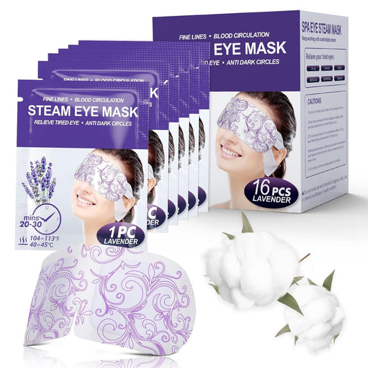 16 Packs Steam Eye Masks for Dry Eyes, Self Heating Warm Compress, Lavender