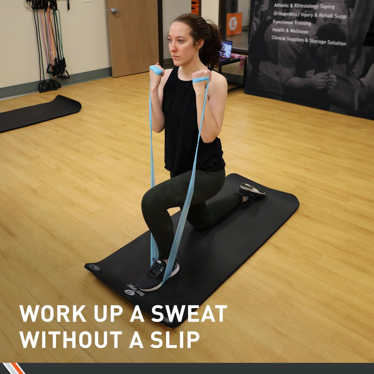 BodySport TPE Exercise Mat for Men and Women – Workout Mat – Perfect for Gyms and Fitness Training – ½ in. Thick, Black