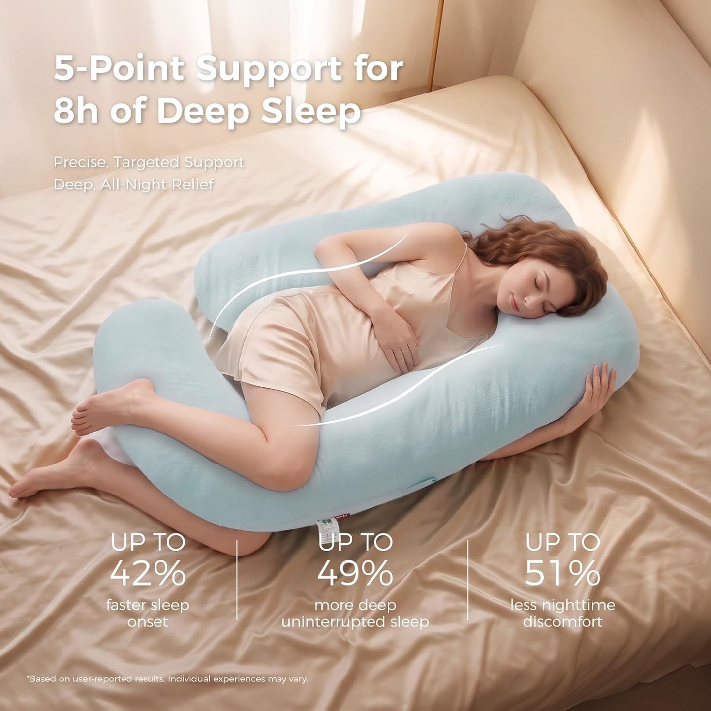 Momcozy Pregnancy Pillows for Sleeping, U Shaped Full Body Maternity Pillow with Removable Cover - Support for Back, Legs, Belly, HIPS for Pregnant Women, 57 Inch Pregnancy Pillow, Cotton Blue