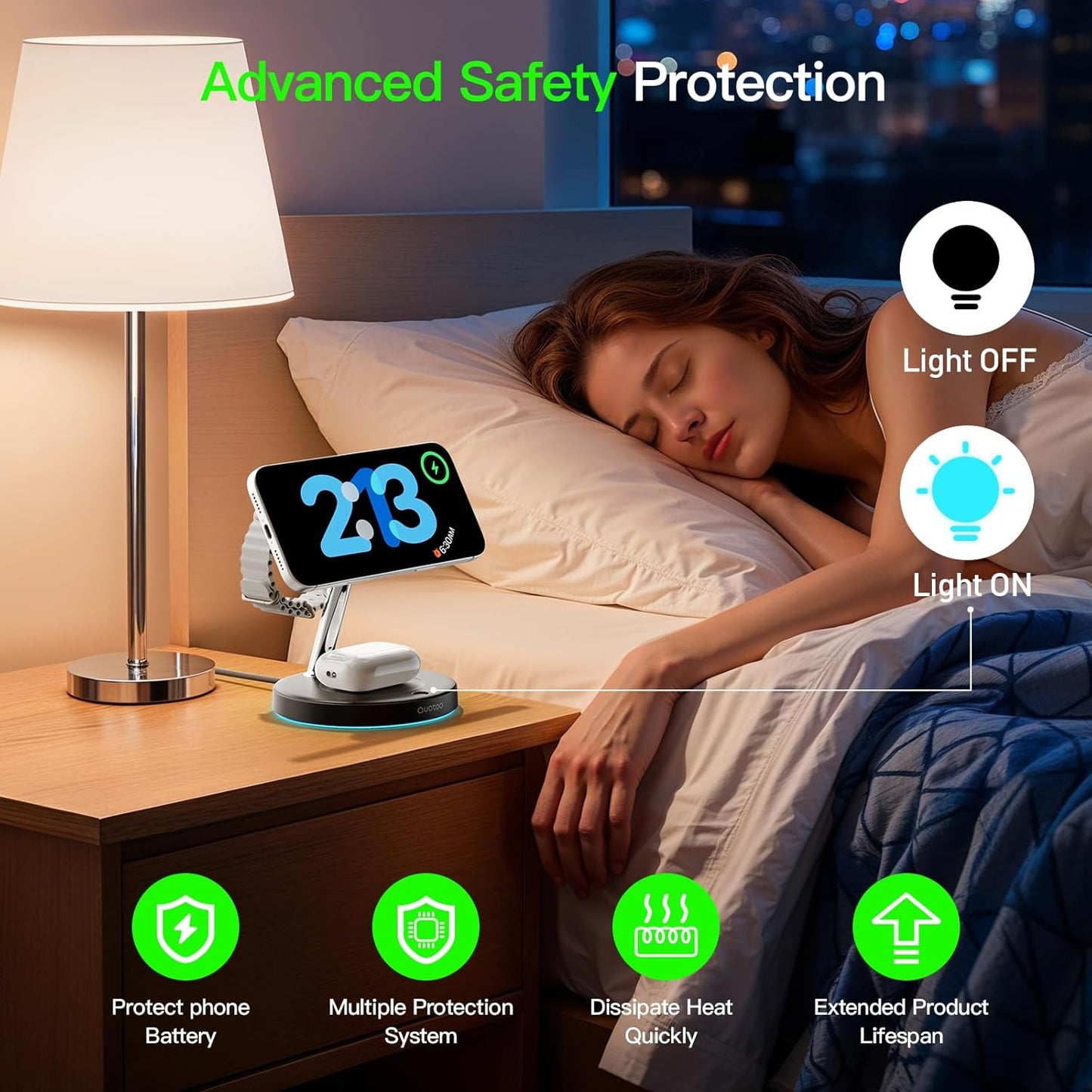 Wireless Charger 3 in 1 for iPhone, Magnetic Charging Station for Apple Family with Adjustable Blue Ambient Light, 15W Fast MagSafe Charger Stand,for iPhone17-12-iWatch AirPods Series