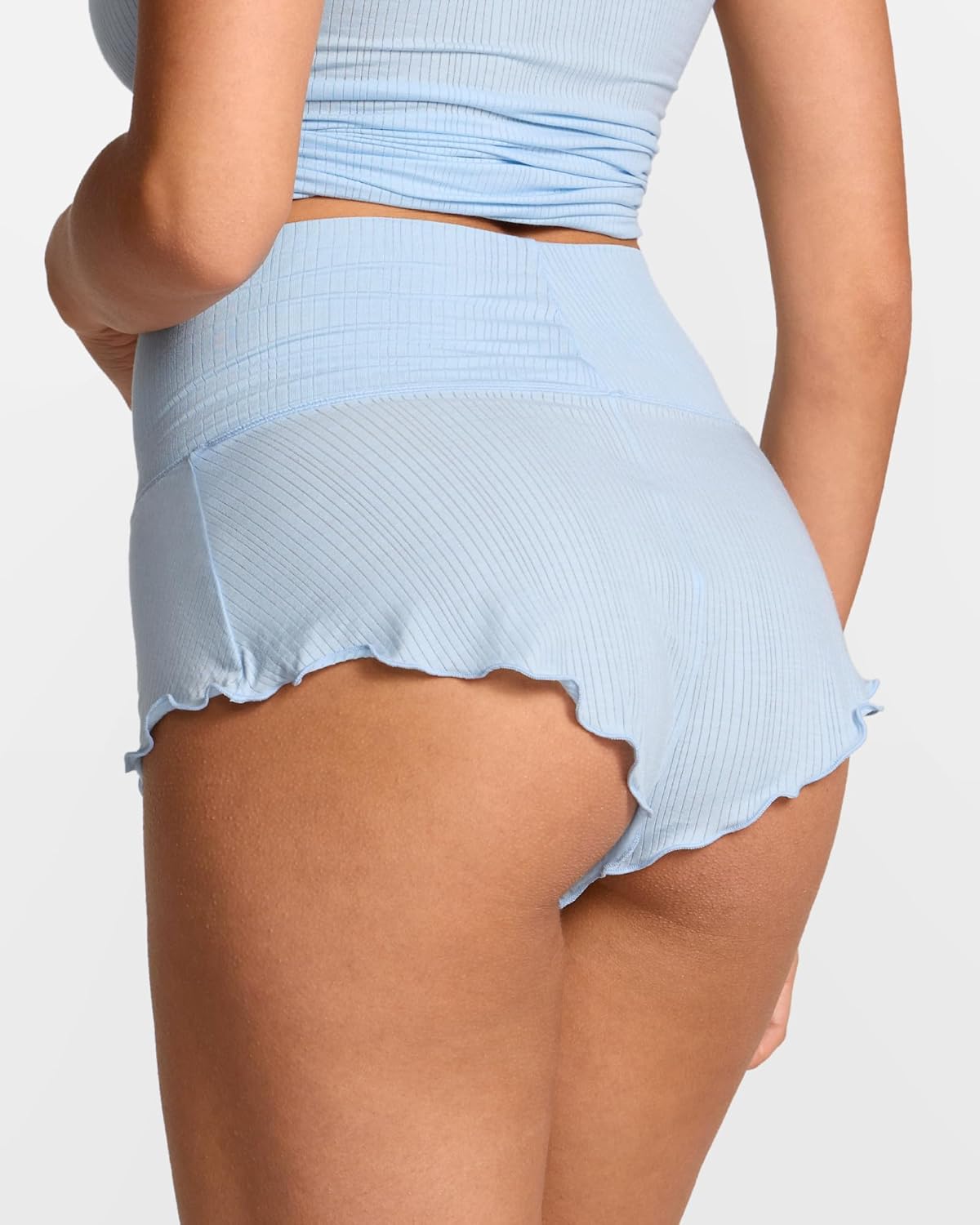 Women's Natrelax Pajamas Shorts Modal Ribbed Foldover Sleep Cheeky Ruched Cute Mini Cozy Lounge Sleepwear Bottom
