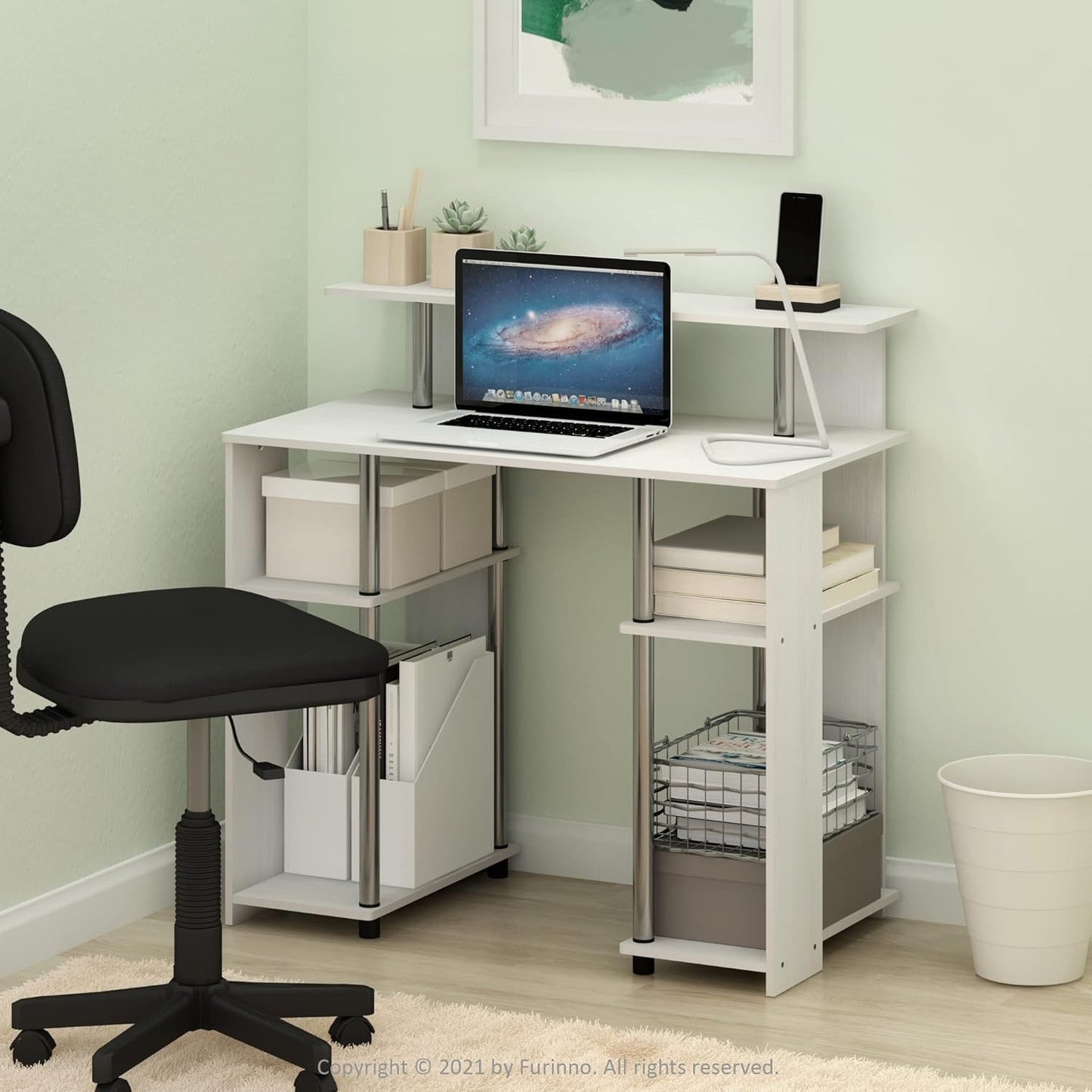 Furinno Jaya Simple Design Computer Writing Desk, White Oak/Stainless Steel