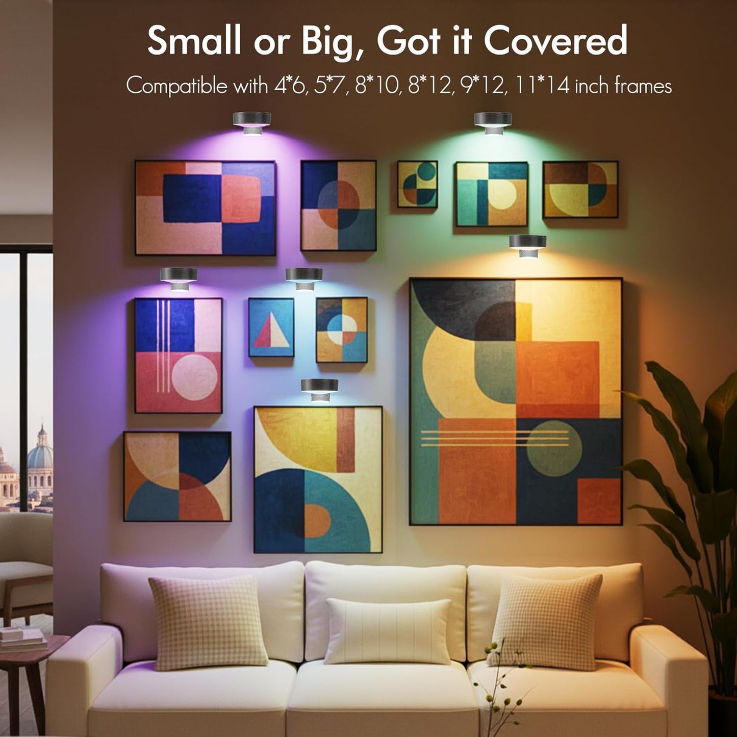 3Pack Picture Lights for Wall, RGB Color Changing Led Art Display Light with Rechargeable Battery Operated, Magnetic Painting Light with Remote Control, Wireless Home Wall Decorative Lighting, Black