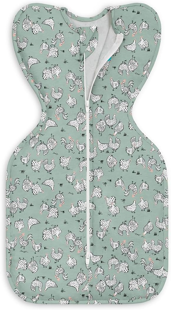 Love to Dream Swaddle UP, Baby Sleep Sack,Self-Soothing Swaddles for Newborns, Improves Sleep,Secure Fit Calms Startle Reflex,New Born Essentials for Baby,1.0 TOG,Small 5-8.5 lbs,Chicken Run Olive