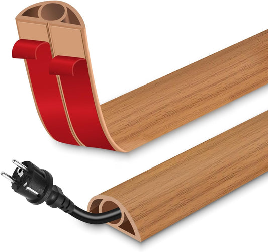 Floor Cord Cover for Wires on Floor Self Adhesive Cord Hider | Floor Cable Cover Floor Wire Covers for Cords Prevent Cable Trips, Cord Cavity W 0.32" x H 0.32", Brown Wood, 20Ft
