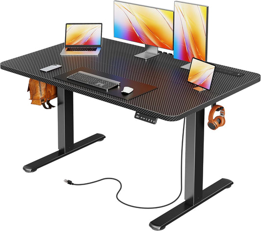 Huuger Electric Standing Desk with Power Outlets and USB-C Port, 47 X 24 Inch Height Adjustable Desk, Sit Stand Desk for Home Office, Computer & Gaming Desk with 4 Presets, Carbon Black