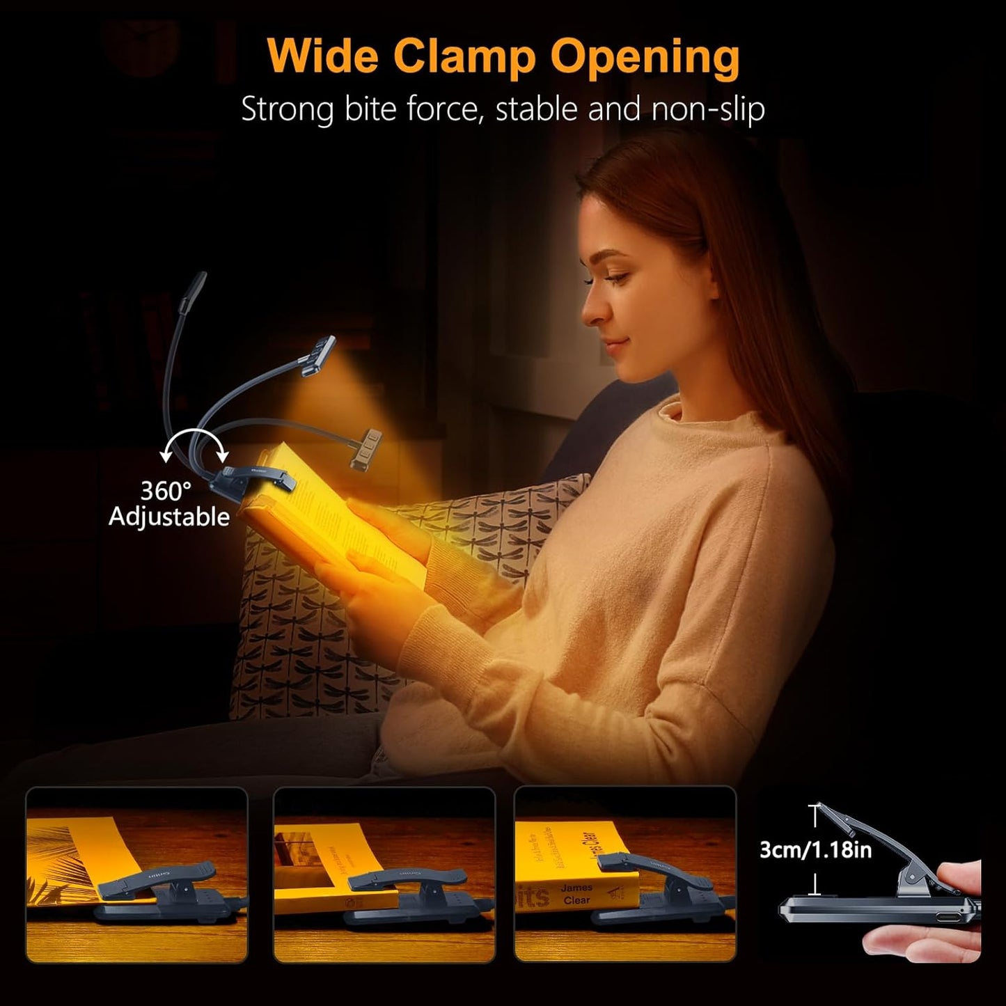 Gritin 19 LED Rechargeable Book Light for Reading in Bed with Memory Function- Eye Caring 3 Color Temperatures,Stepless Dimming Brightness,90 Hrs Runtime Clip on Light for Book Lovers-Pacific Blue