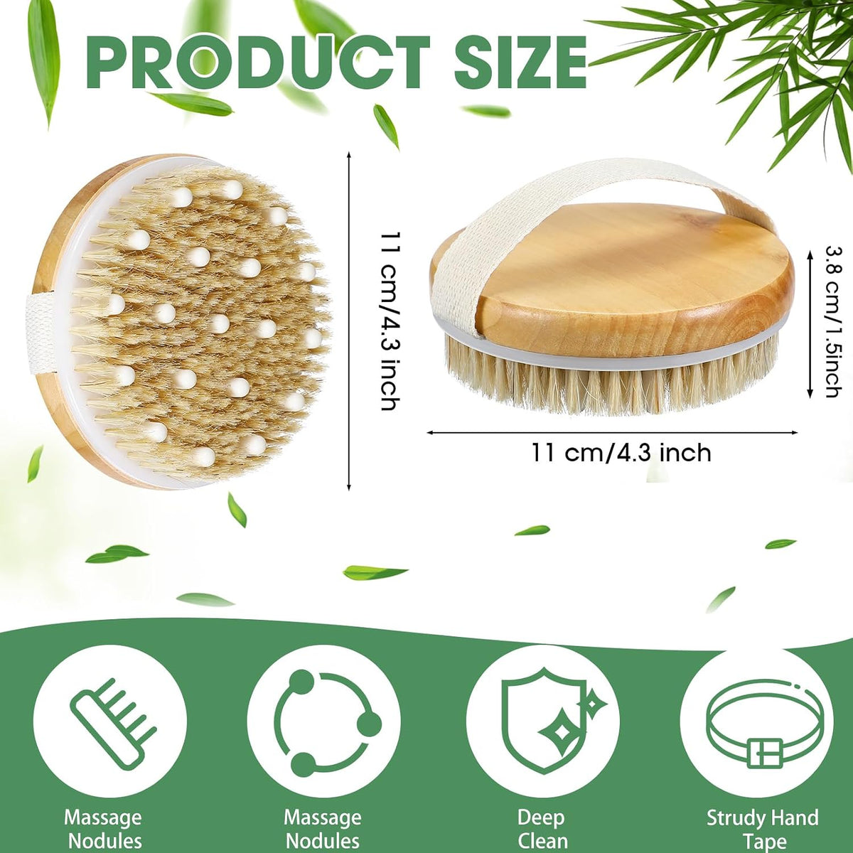 Gejoy 10 Pcs Dry Brushing Body Brush for Lymphatic Drainage Exfoliating Brush with Massage Nodule Dry Skin Body Scrubber Cellulite Shower Circulation Dead Exfoliator (4.3 x 4.3 Inches,Wood Color)